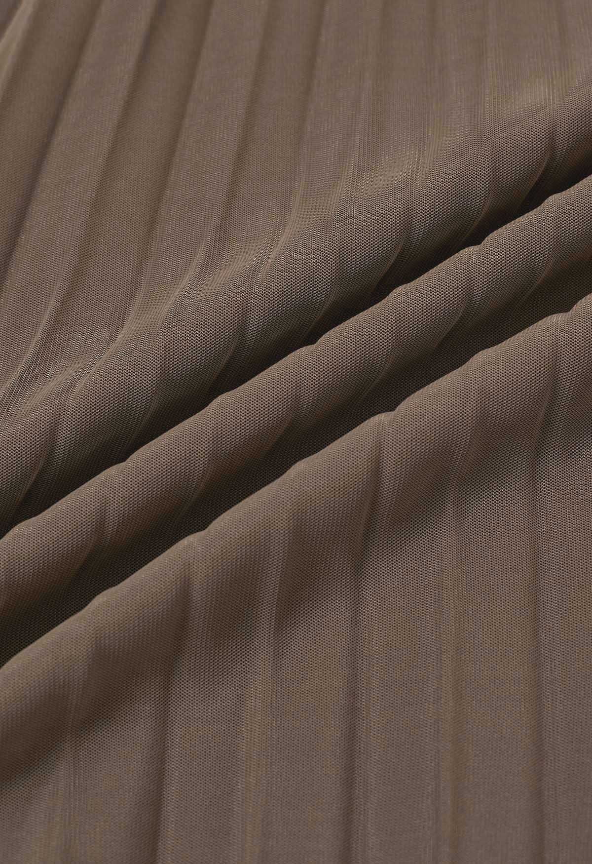 Falda de tul de malla plisada con dobladillo con paneles en marrón