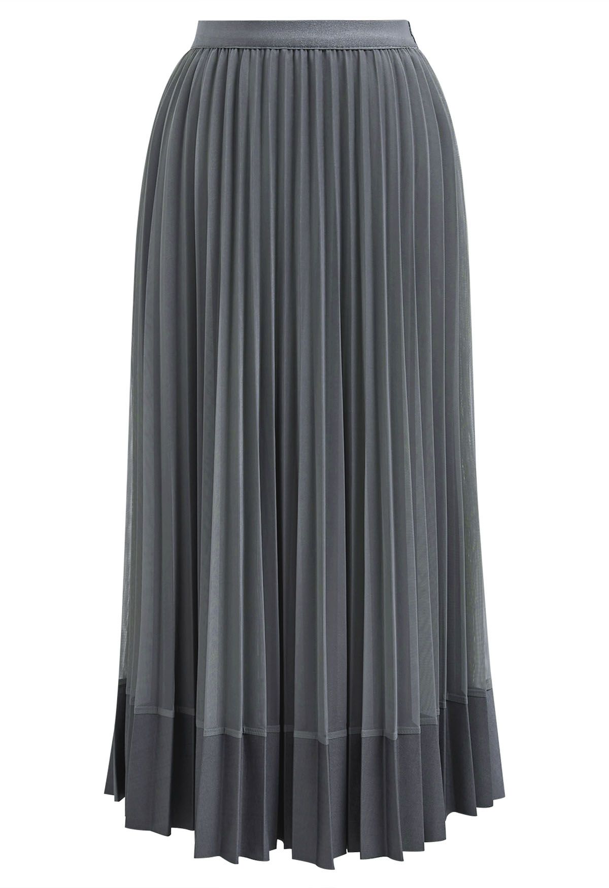 Falda de tul de malla plisada con dobladillo con paneles en gris