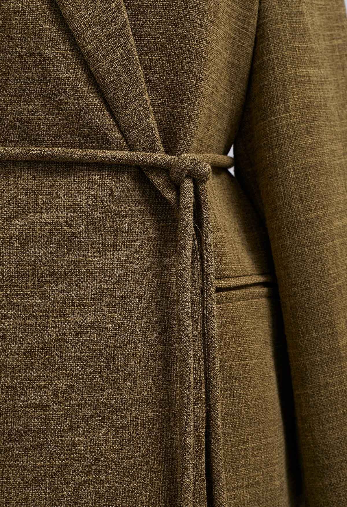 Conjunto de blazer de tweed con cuello chal y falda lápiz con flecos en verde oliva