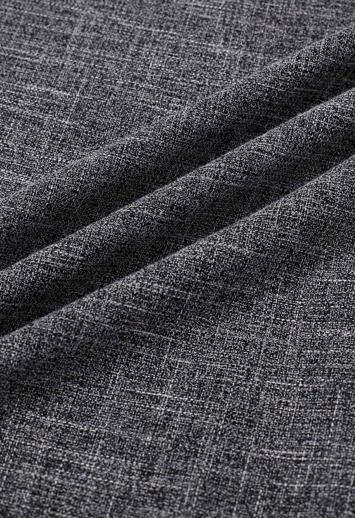 Conjunto de blazer de tweed con cuello chal y falda lápiz con flecos en gris