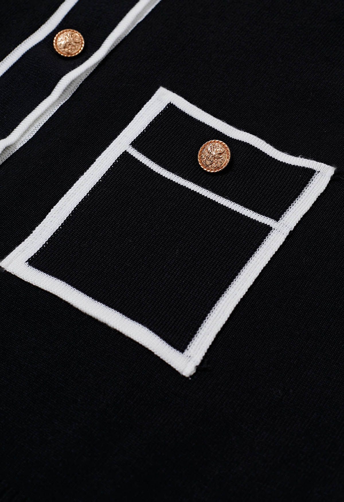 Conjunto de pantalón y cárdigan de punto con botones en contraste en negro