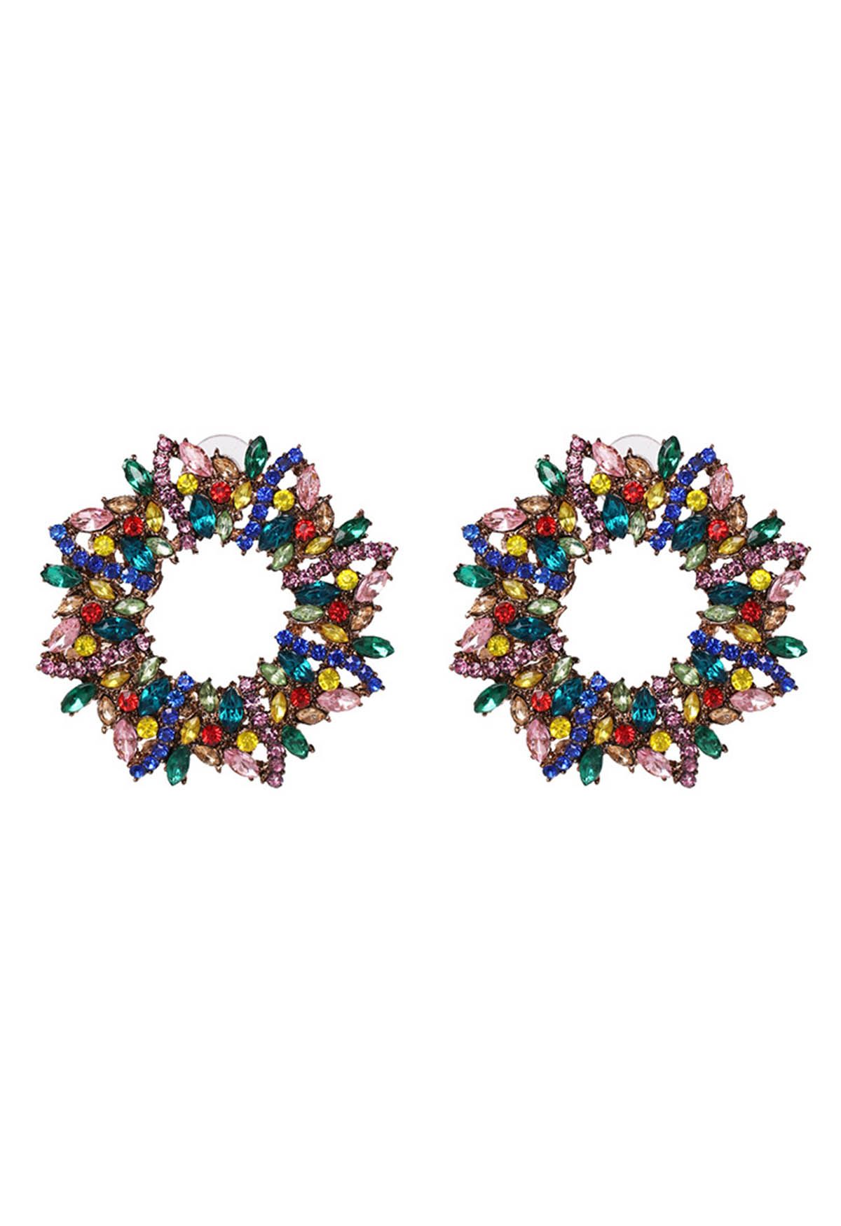 Pendientes con corona de diamantes de imitación de varios colores