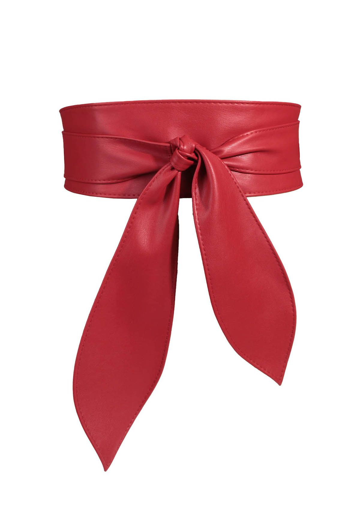 Cinturón corsé con nudo anudado de piel sintética en rojo