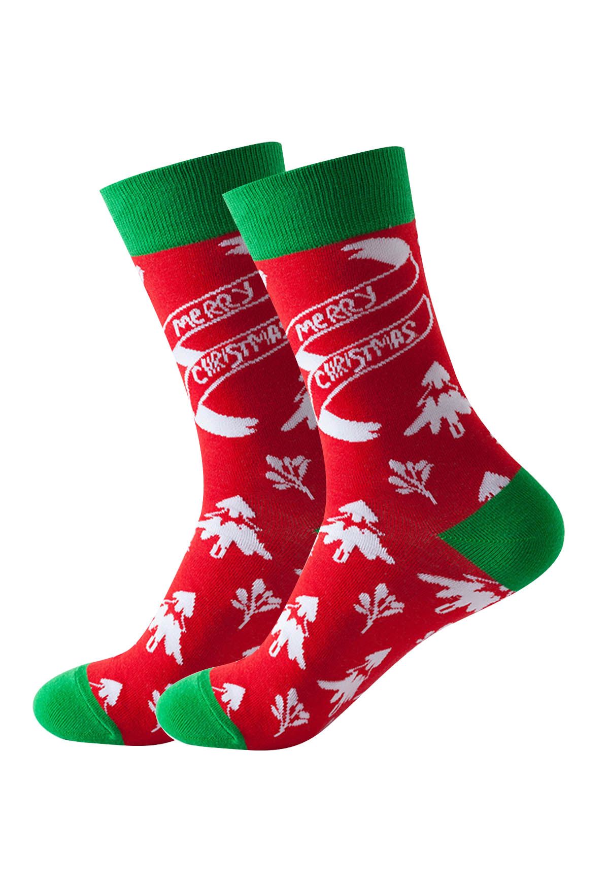 Calcetines navideños de jacquard con vibración en rojo