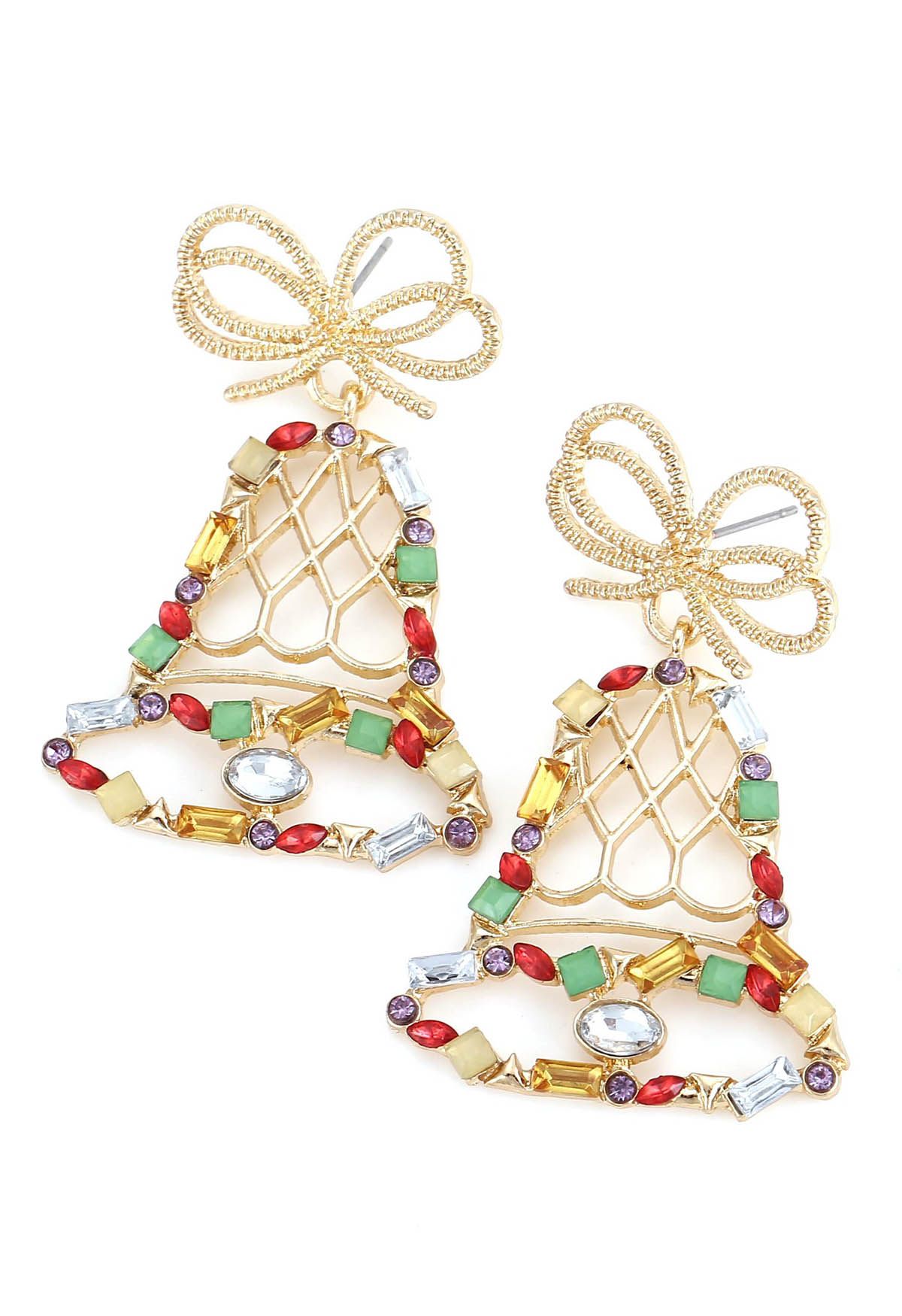 Pendientes con múltiples diamantes de imitación de campana festiva