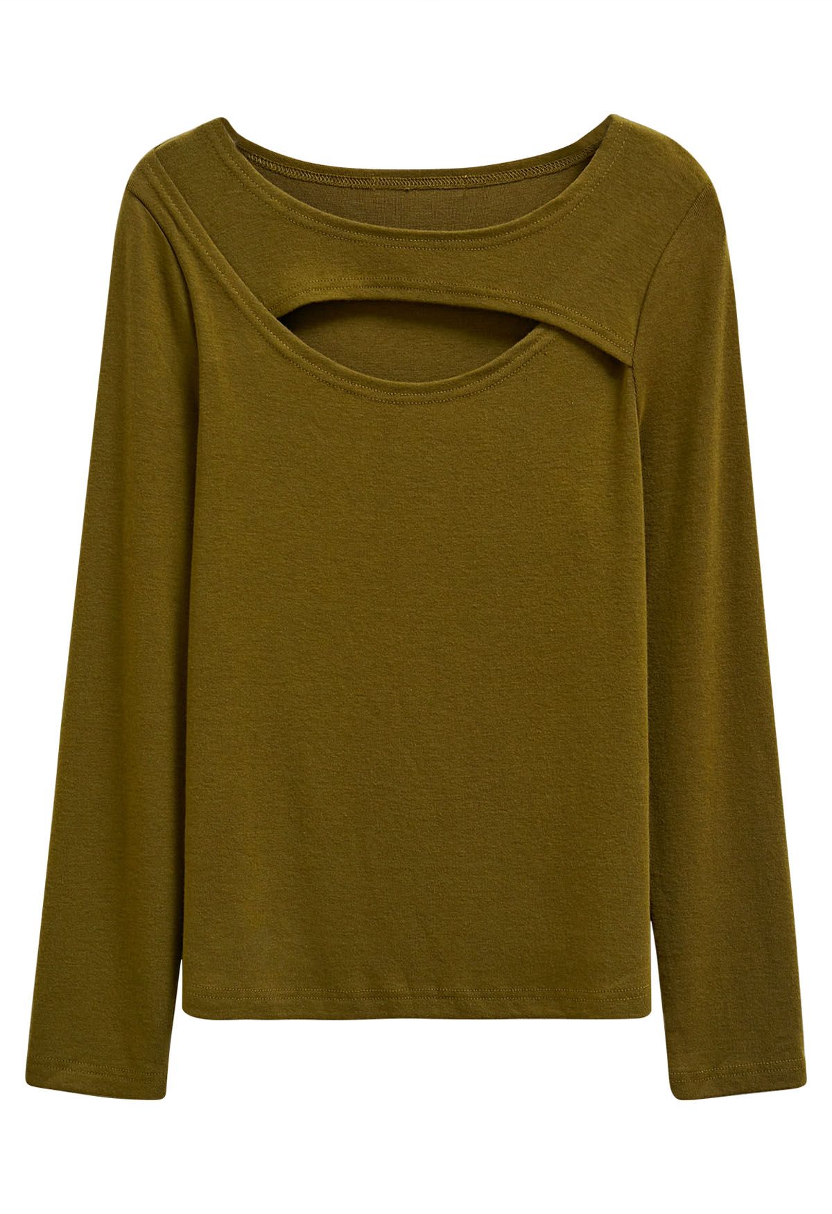 Top con escote recortado extra suave en verde musgo