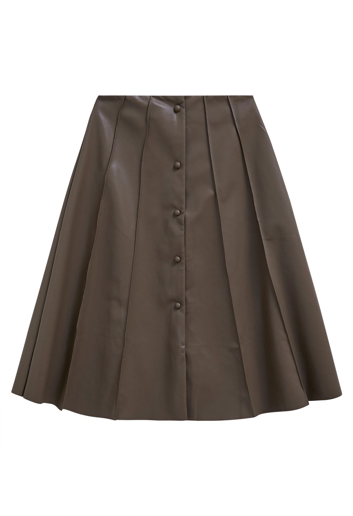 Falda midi de cuero sintético con botones en la parte delantera en marrón