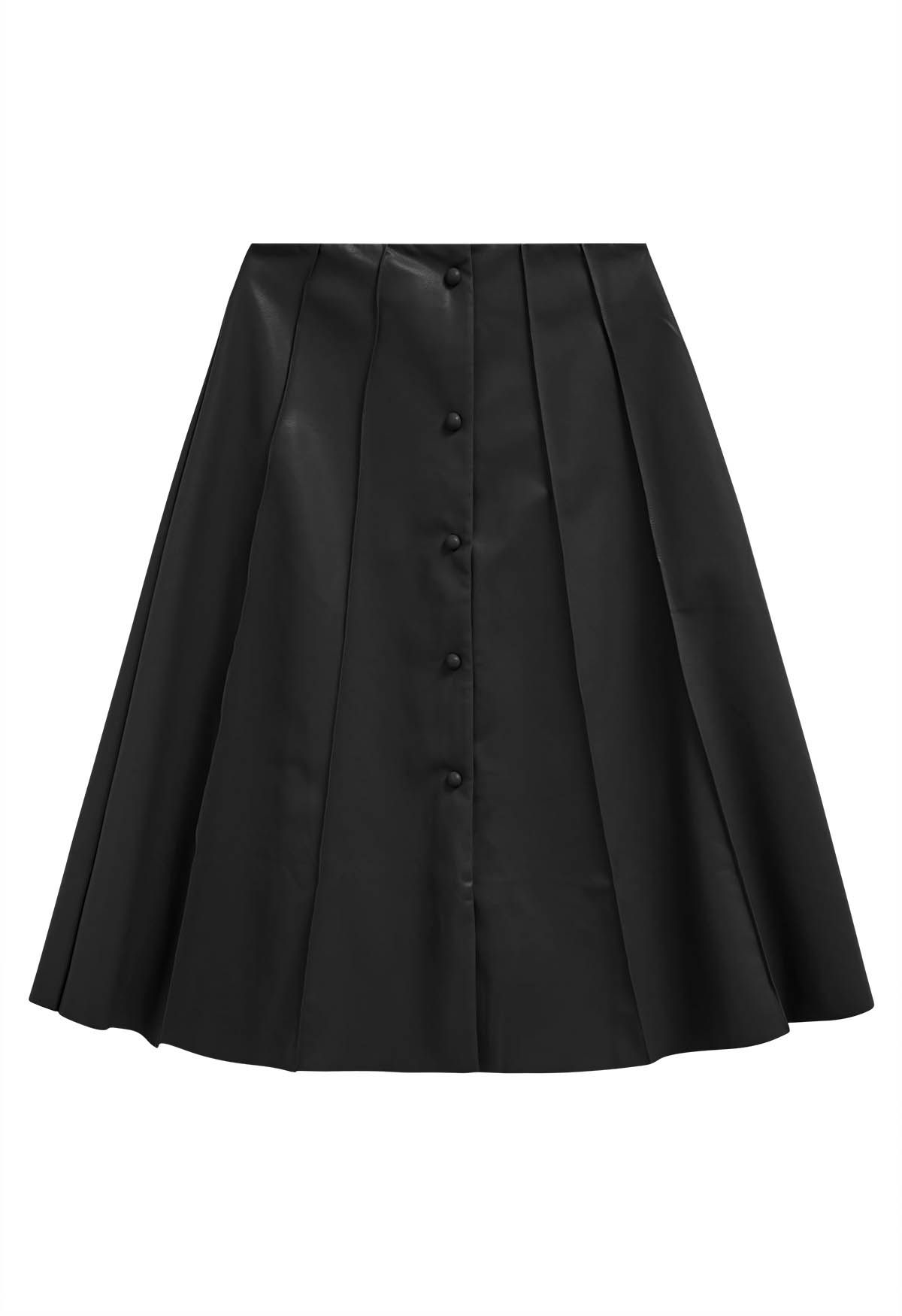 Falda midi de cuero sintético con botones en la parte delantera en negro