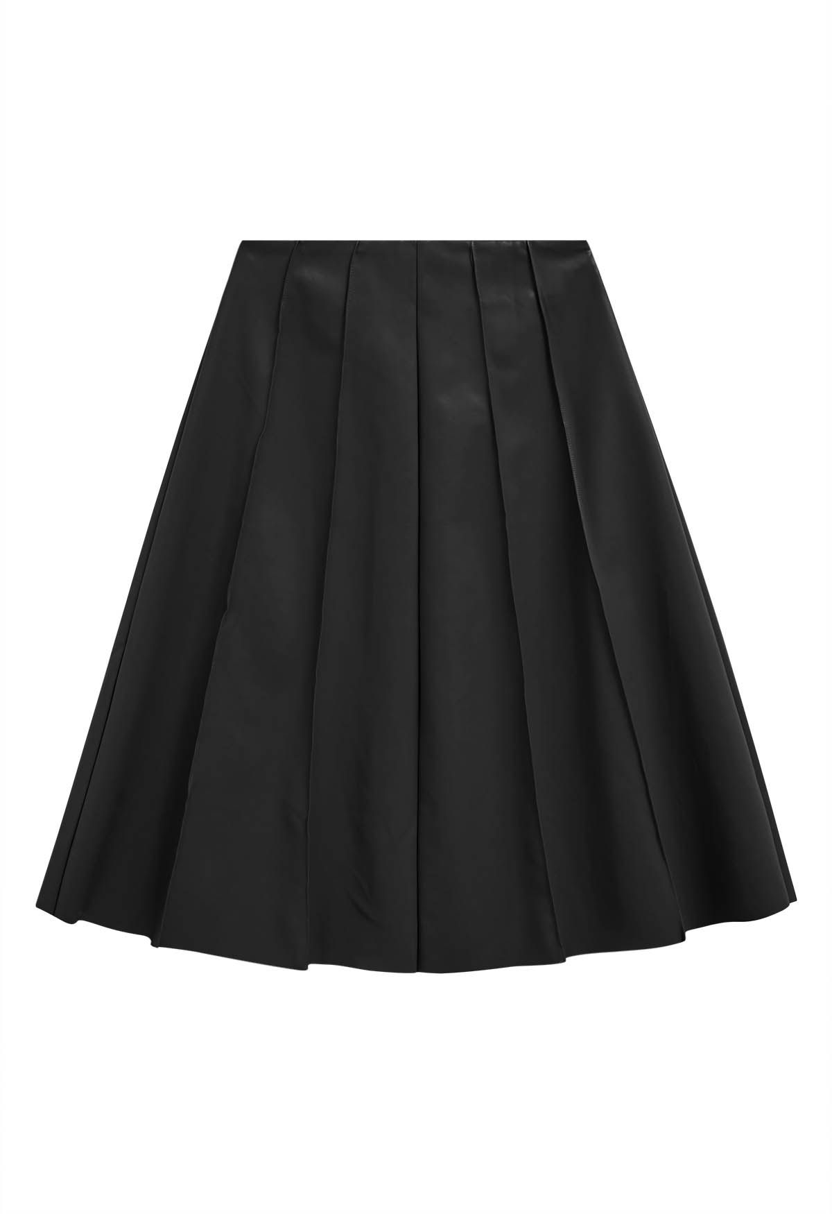 Falda midi de cuero sintético con botones en la parte delantera en negro