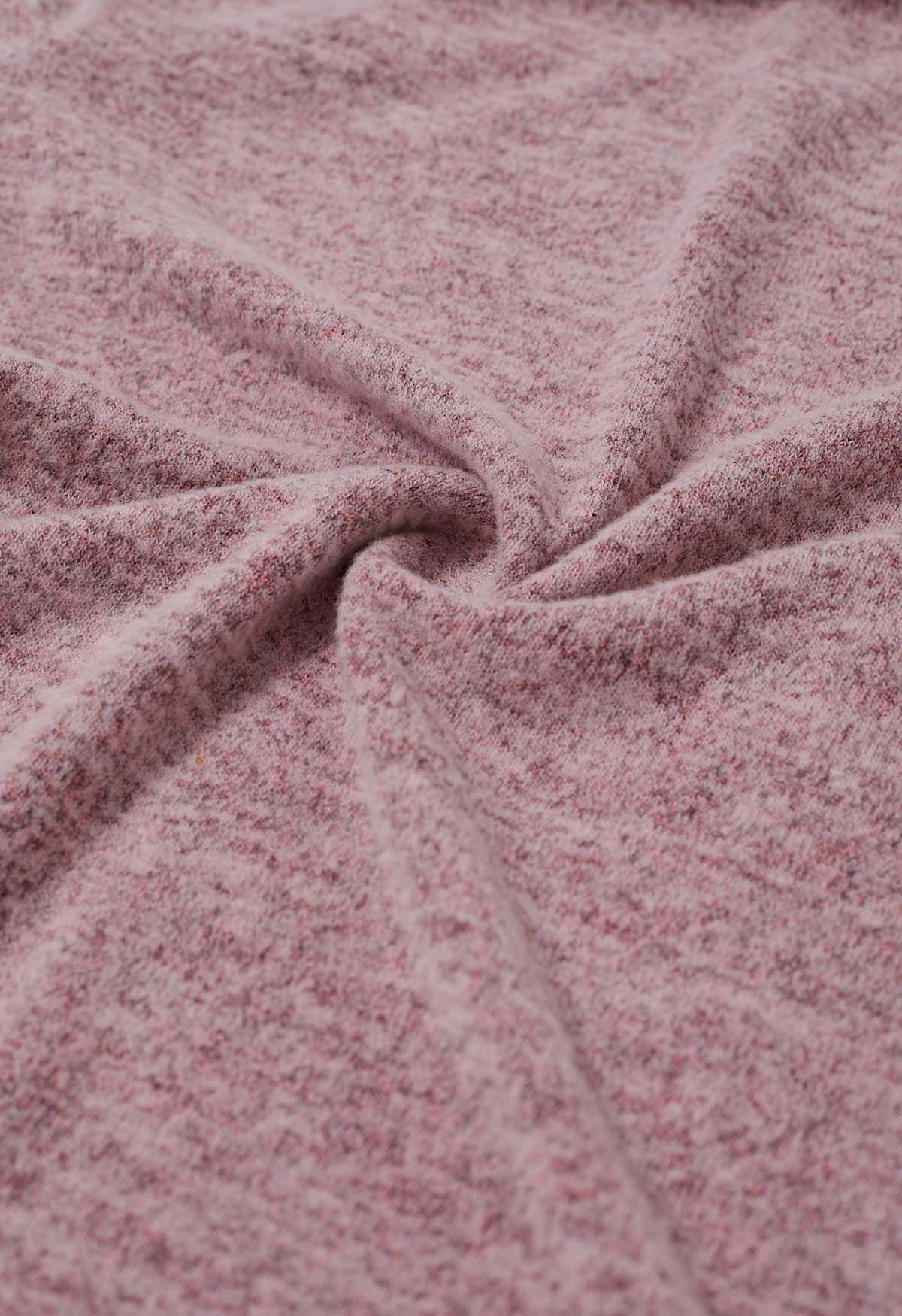 Top de punto de manga larga con parte delantera fruncida en rosa