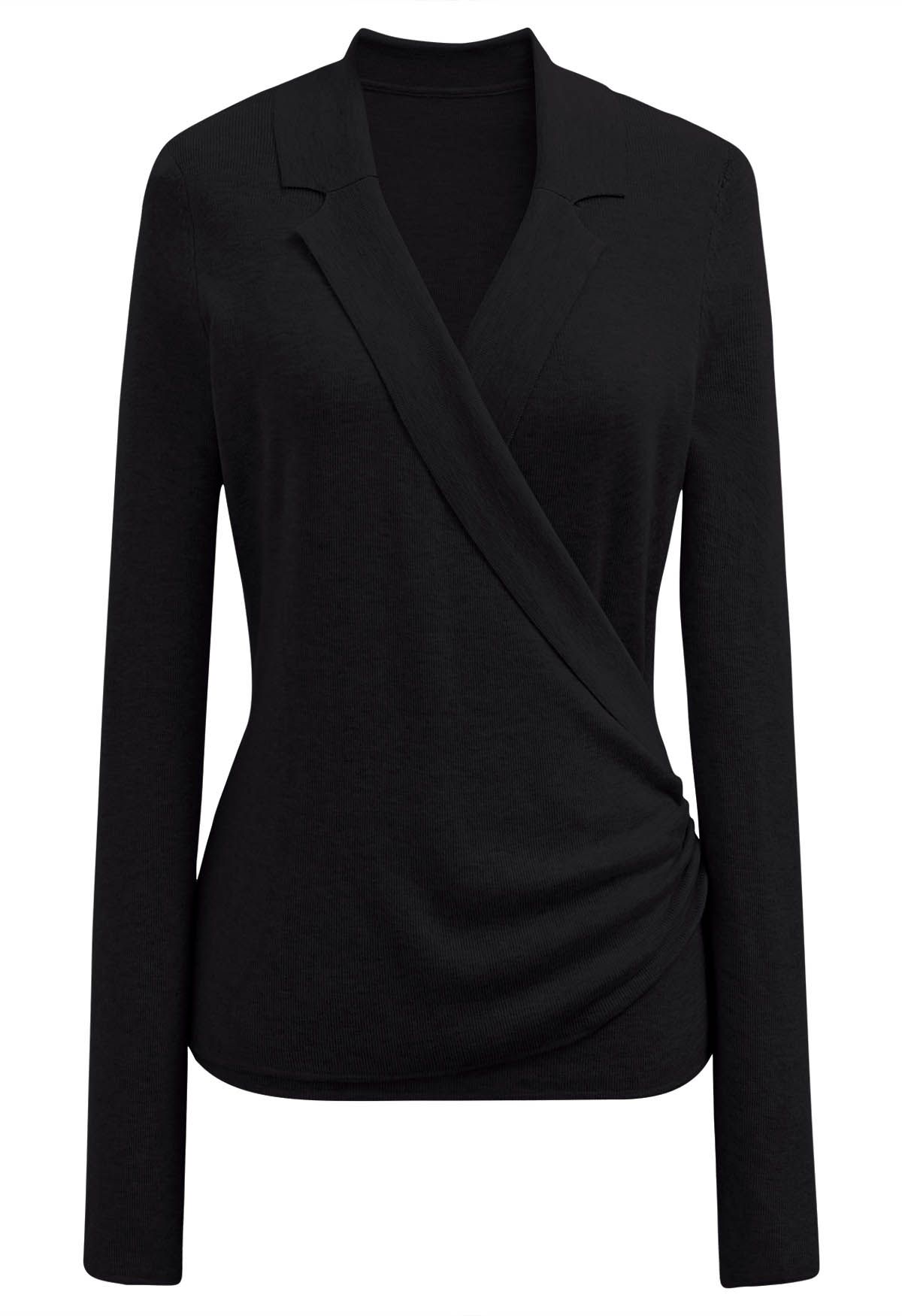 Top de mezcla de lana con cuello sobrepelliz en negro