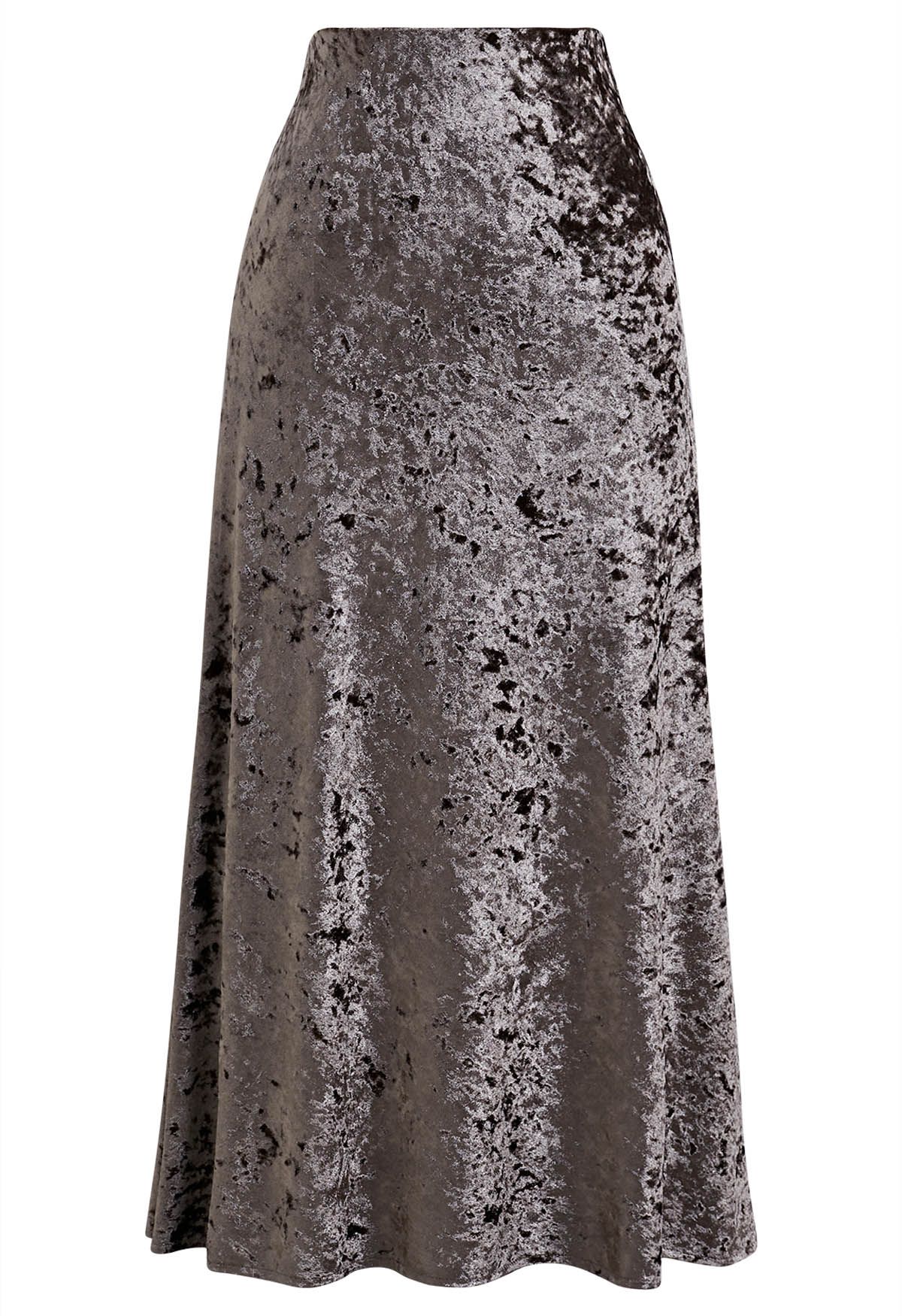 Falda larga de cintura alta de terciopelo suave en color caqui