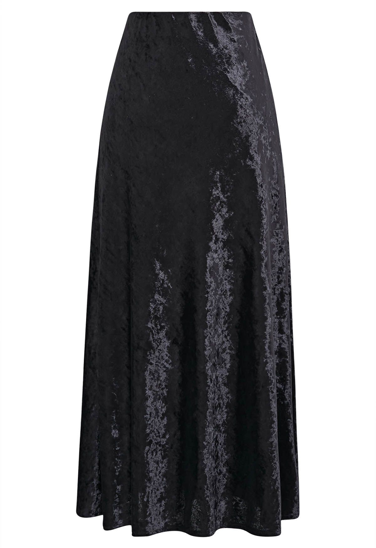 Falda larga de cintura alta de terciopelo suave en negro