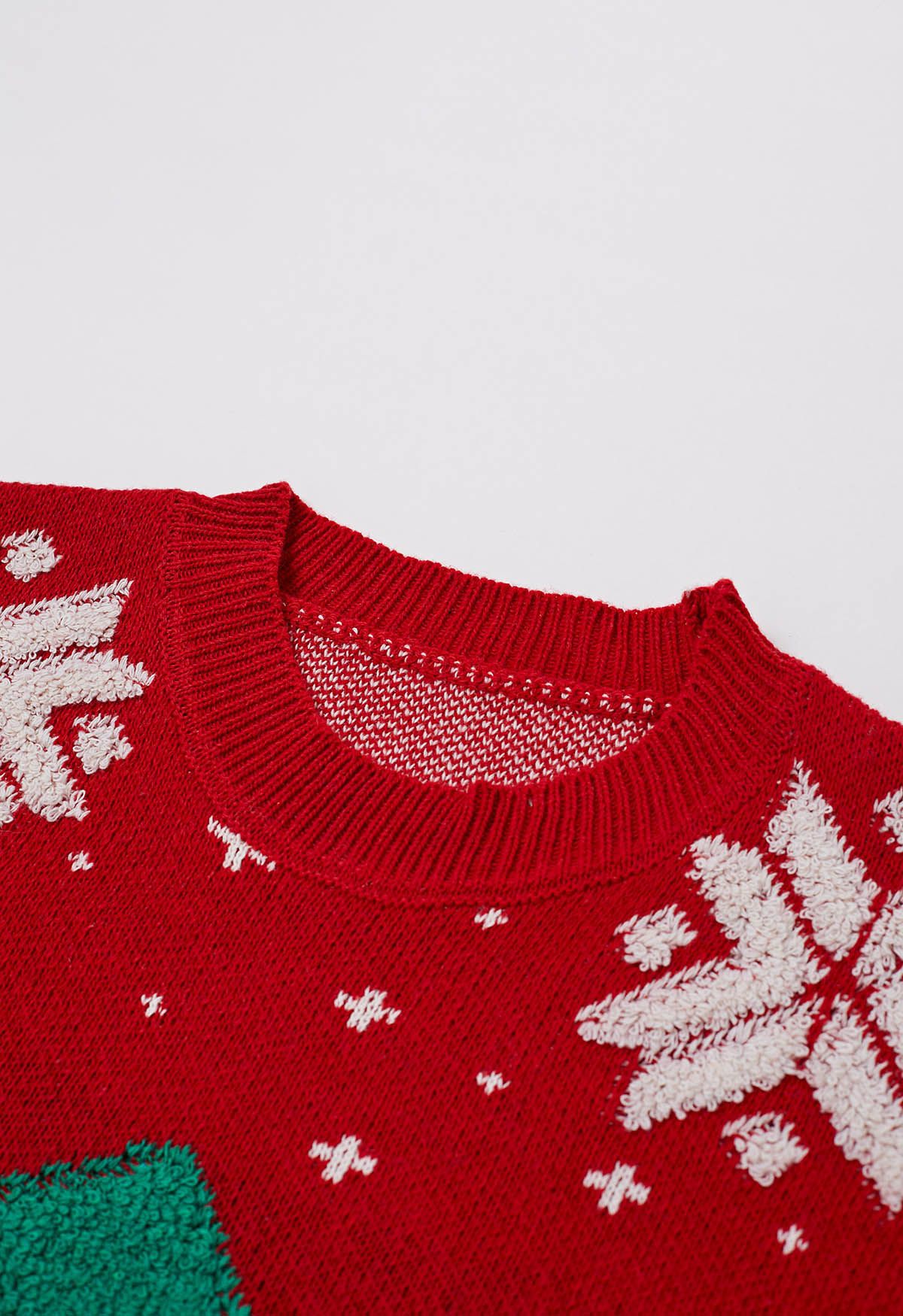 Suéter de punto jacquard con árbol de Navidad y copo de nieve en rojo