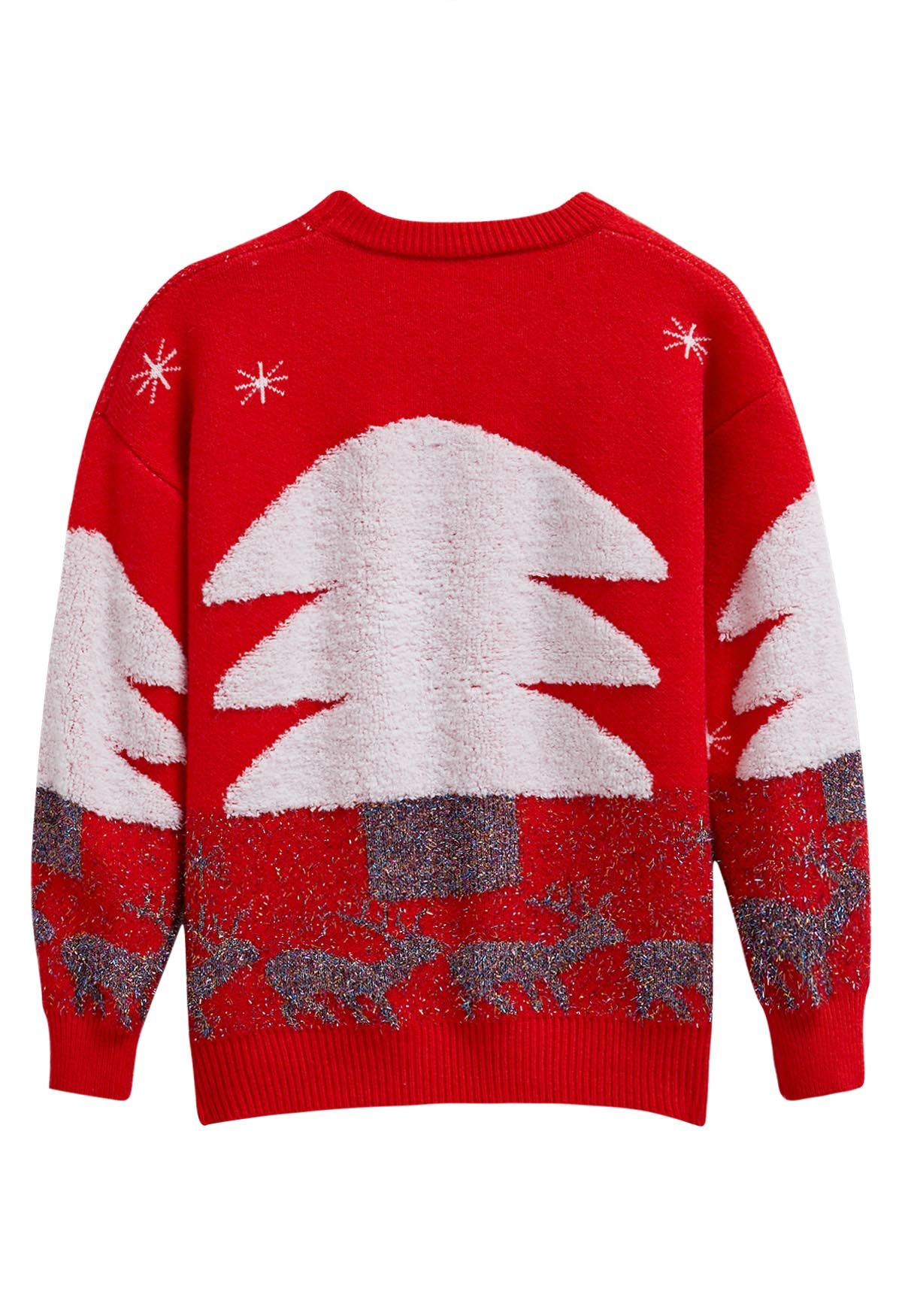 Suéter de punto jacquard con alce y árbol de Navidad alegre en rojo