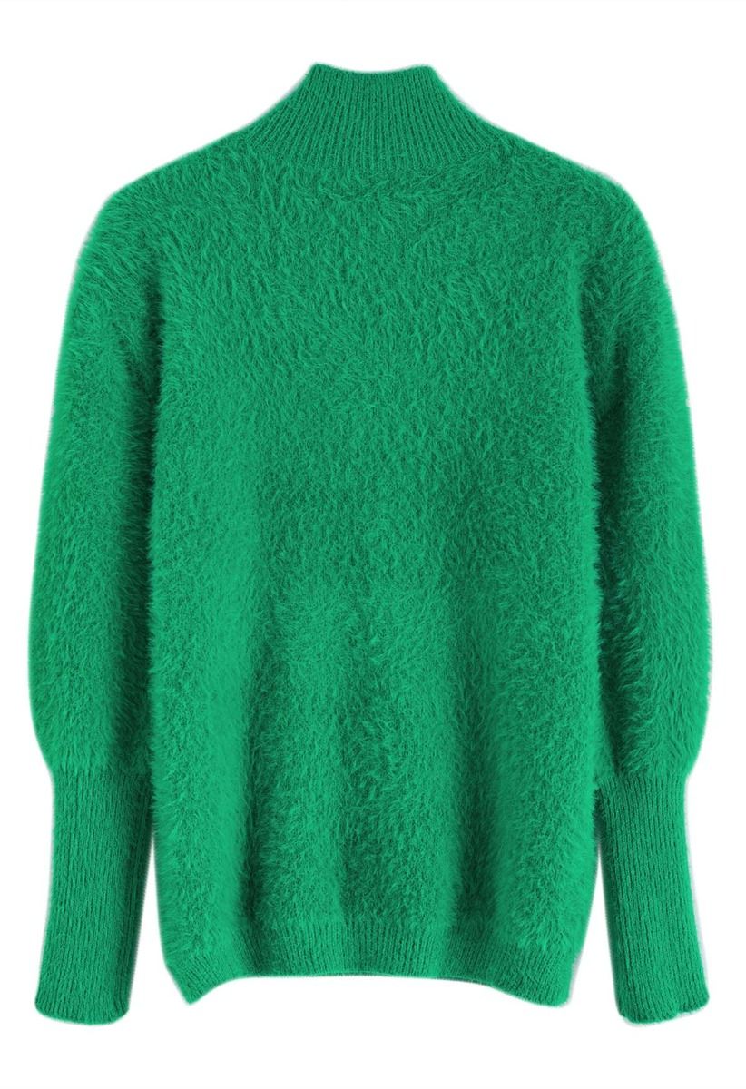 Jersey de punto borroso con cuello alto en verde de Cozy Perfection