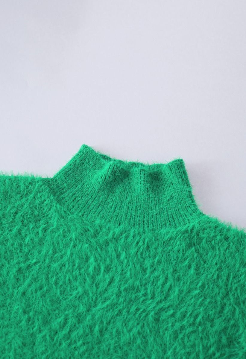 Jersey de punto borroso con cuello alto en verde de Cozy Perfection