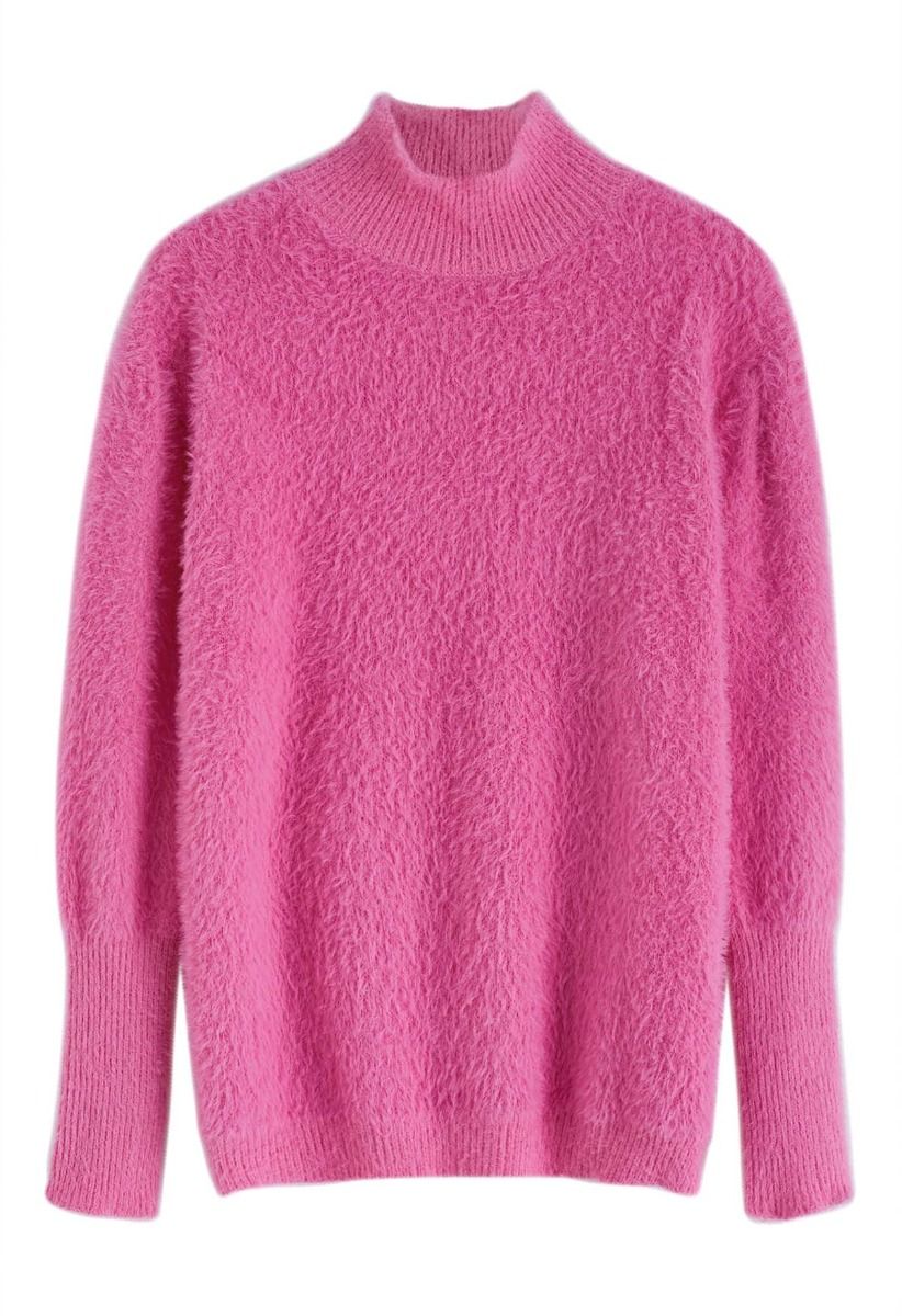 Suéter de punto borroso con cuello alto en rosa de Cozy Perfection