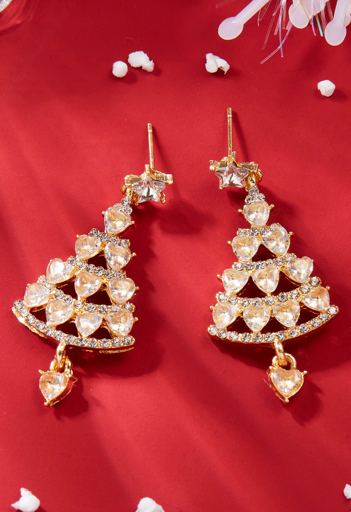 Pendientes de árbol de Navidad con diamantes de imitación en oro