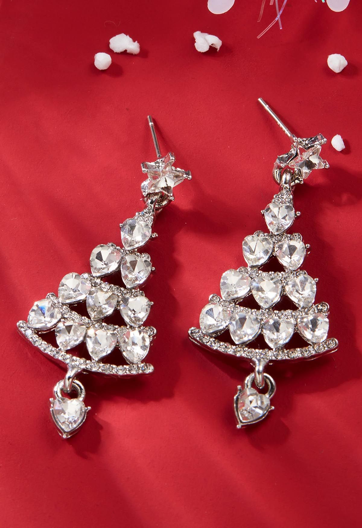Pendientes de árbol de Navidad con diamantes de imitación en plata