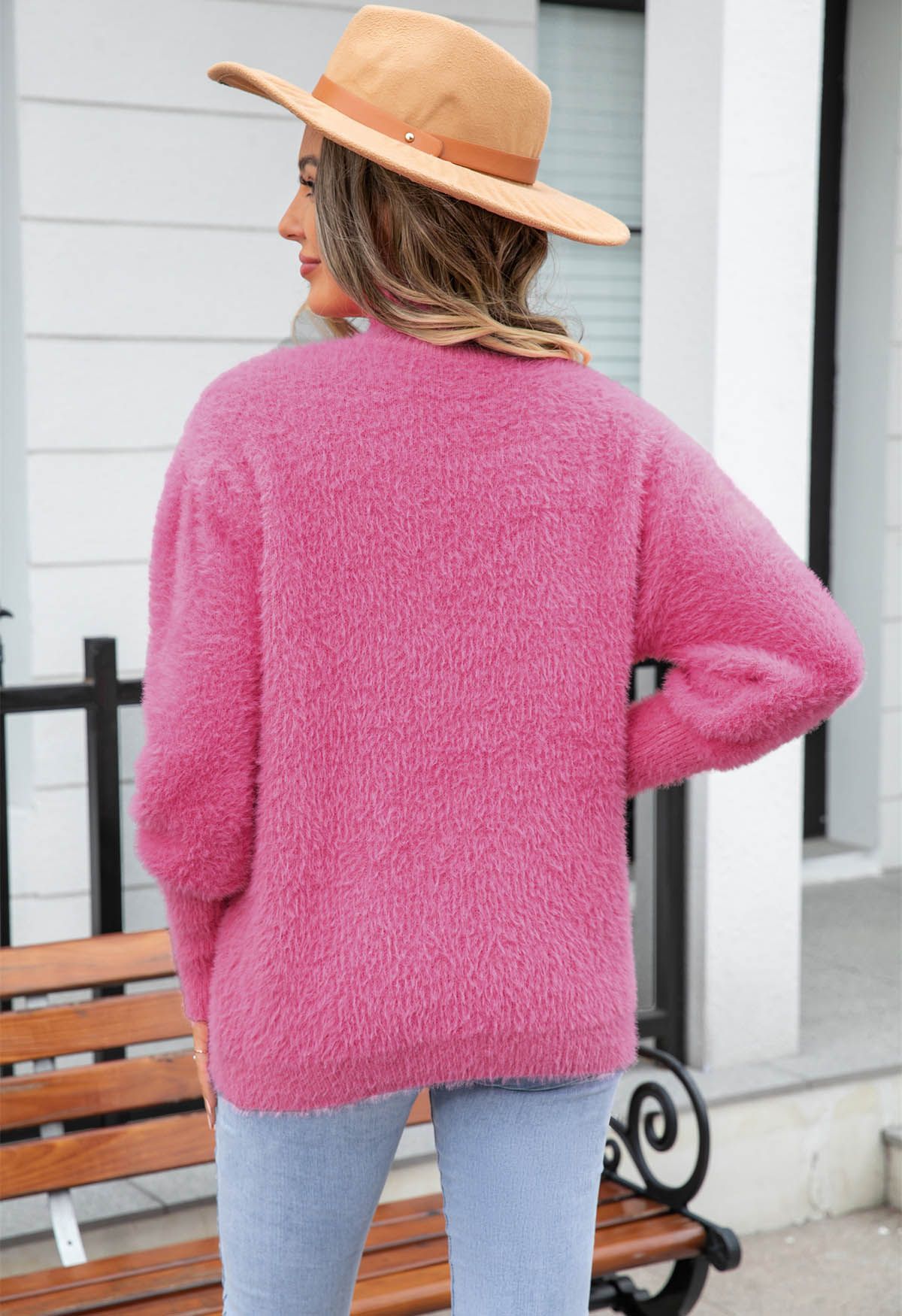 Suéter de punto borroso con cuello alto en rosa de Cozy Perfection