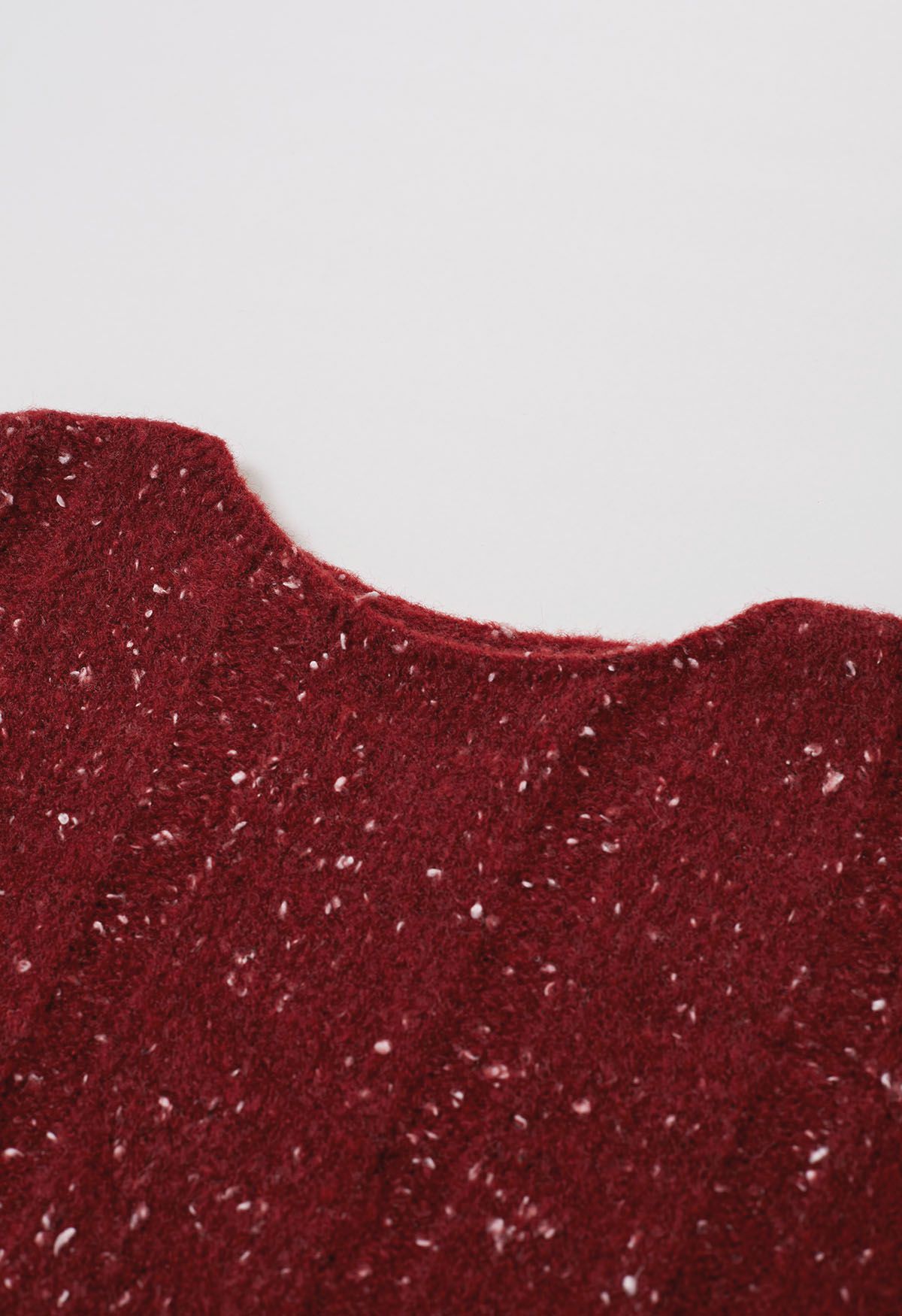Acogedor suéter de punto mixto con hombros caídos en color burdeos