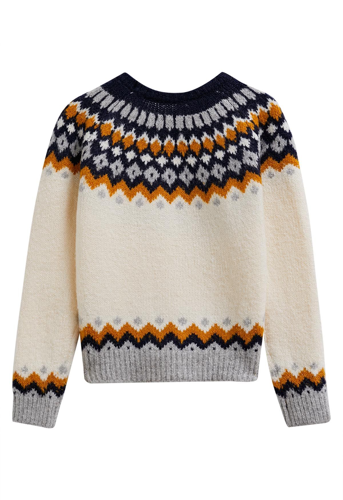 Suéter de punto con estampado estilo Fair Isle en color crema