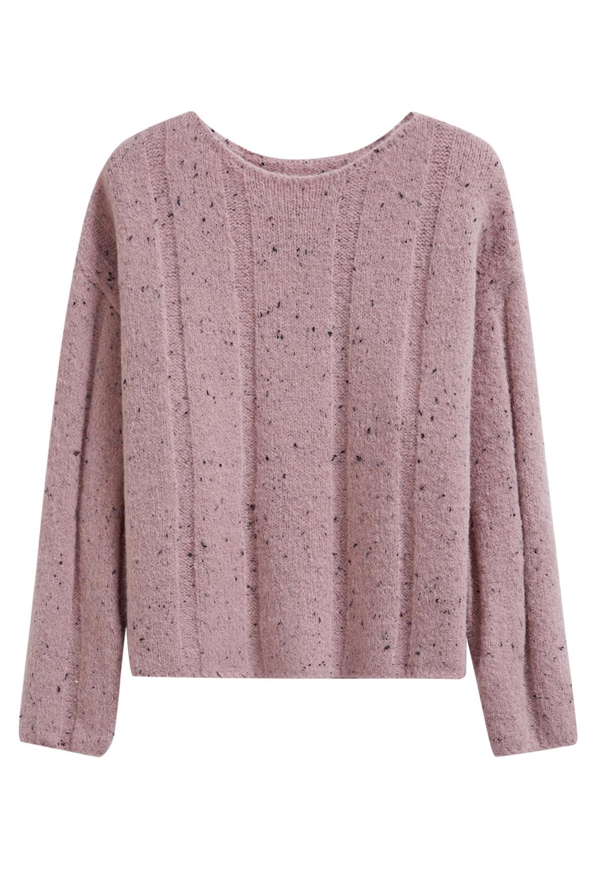 Acogedor suéter de punto mixto con hombros caídos en rosa