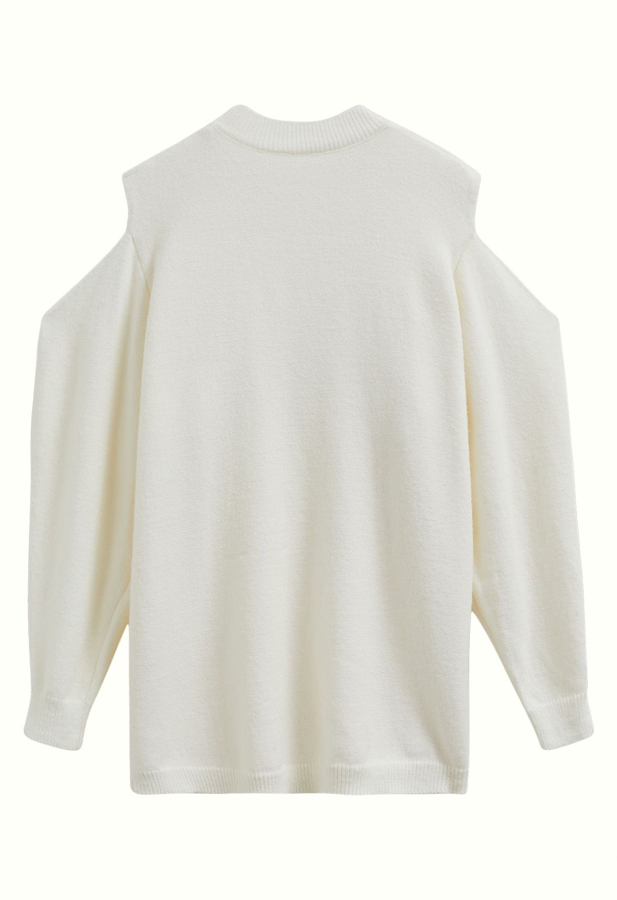 Suéter de punto con hombros descubiertos y lazo en color crema