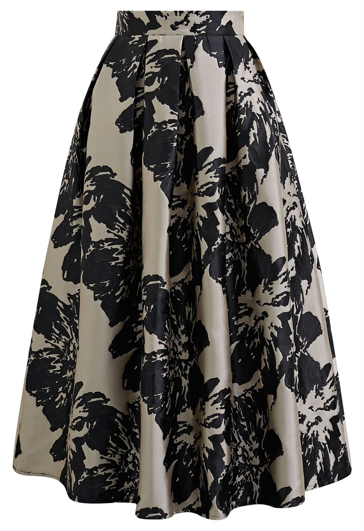 Llamativa falda midi plisada de jacquard floral