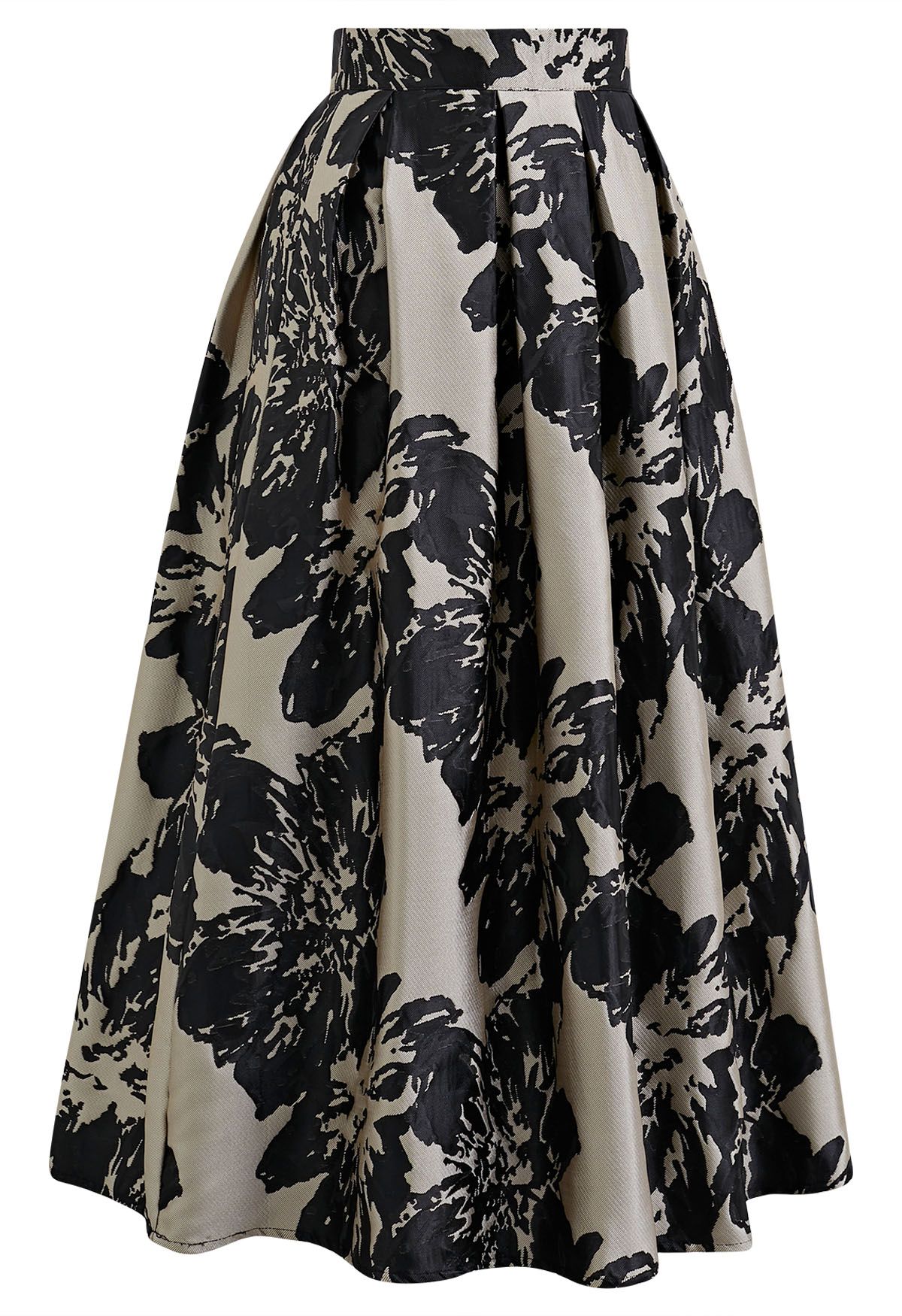Llamativa falda midi plisada de jacquard floral