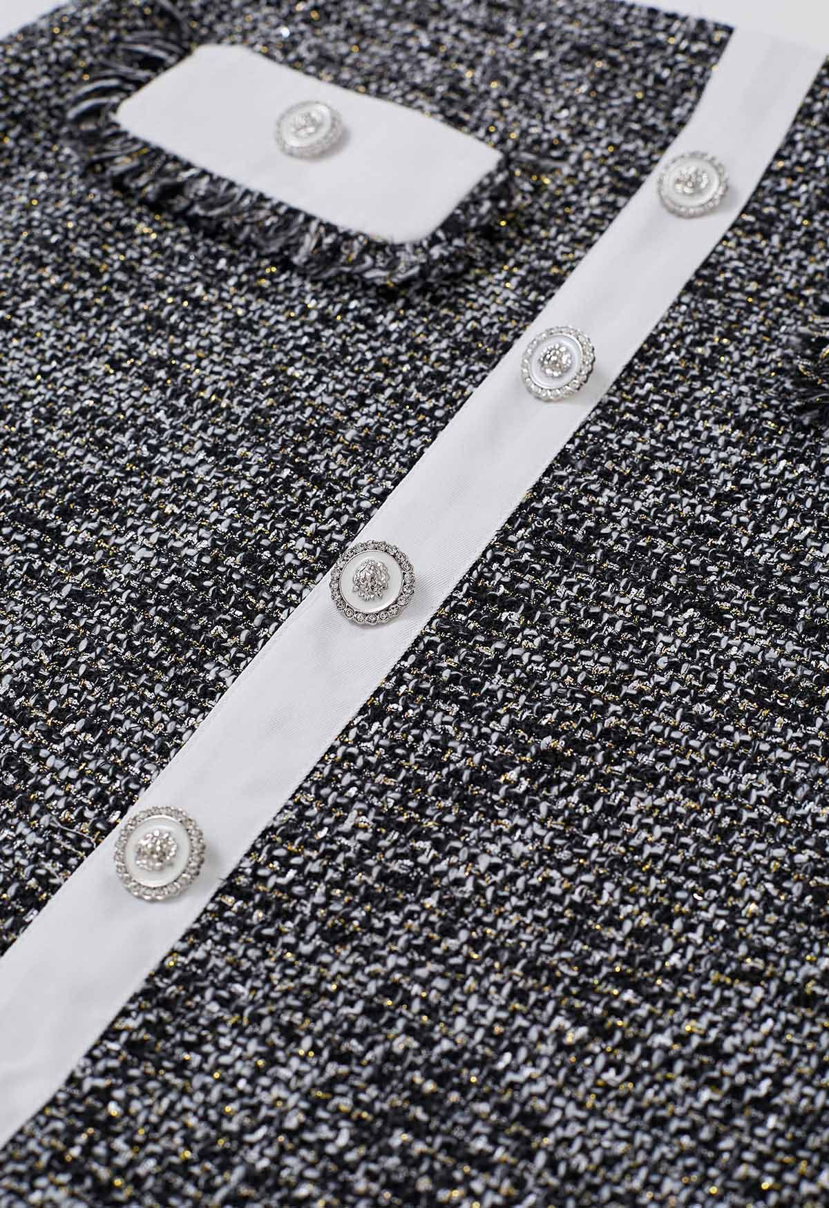Minifalda Bud de tweed con ribete de flecos y botones