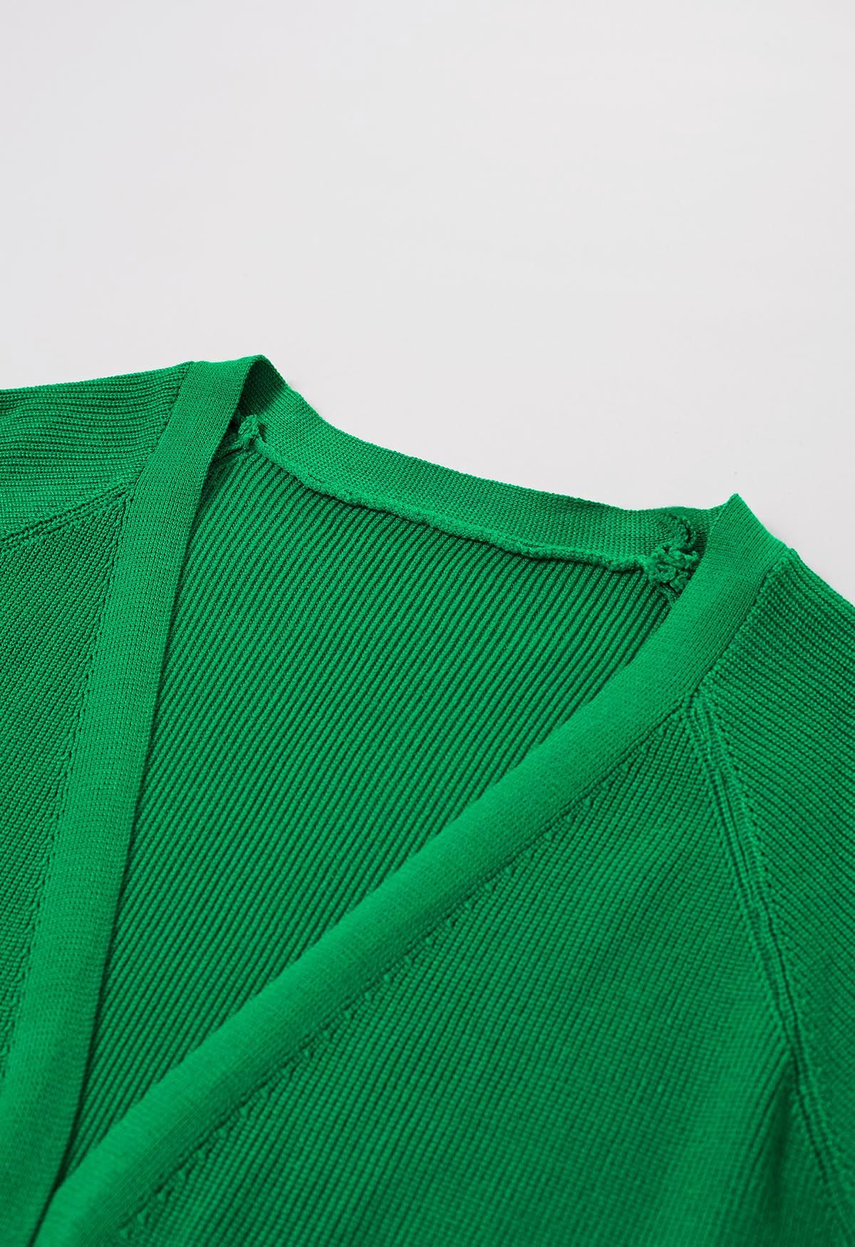 Conjunto de cárdigan y pantalón de punto con lazo en la cintura en verde