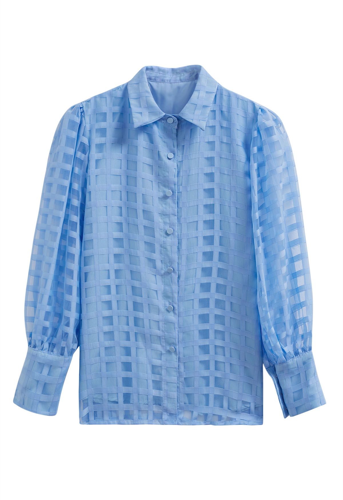 Camisa con botones y estampado de cuadros en azul