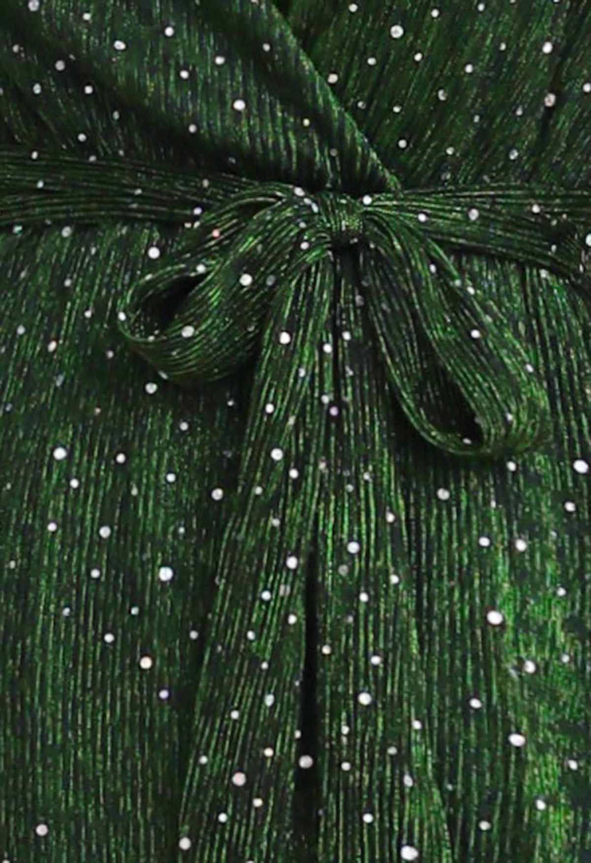Vestido largo con abertura y efecto cruzado de lentejuelas radiantes en verde oscuro
