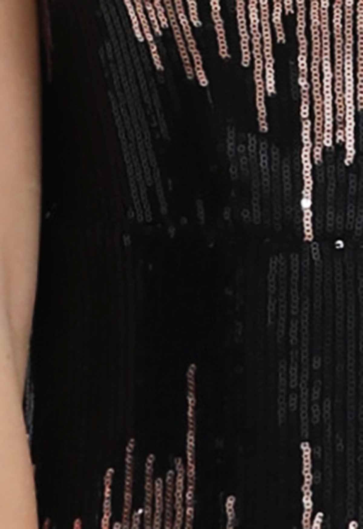 Vestido ajustado sin mangas con lentejuelas iridiscentes en negro