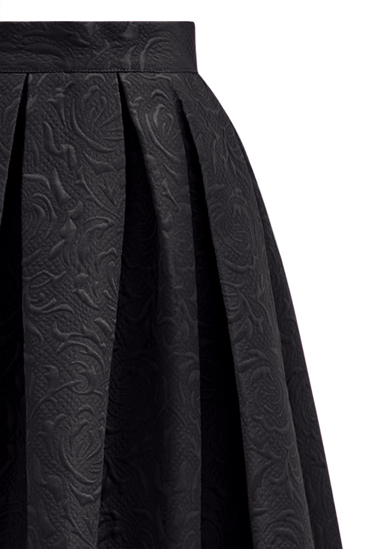 Falda midi de vuelo plisada floral en relieve en negro