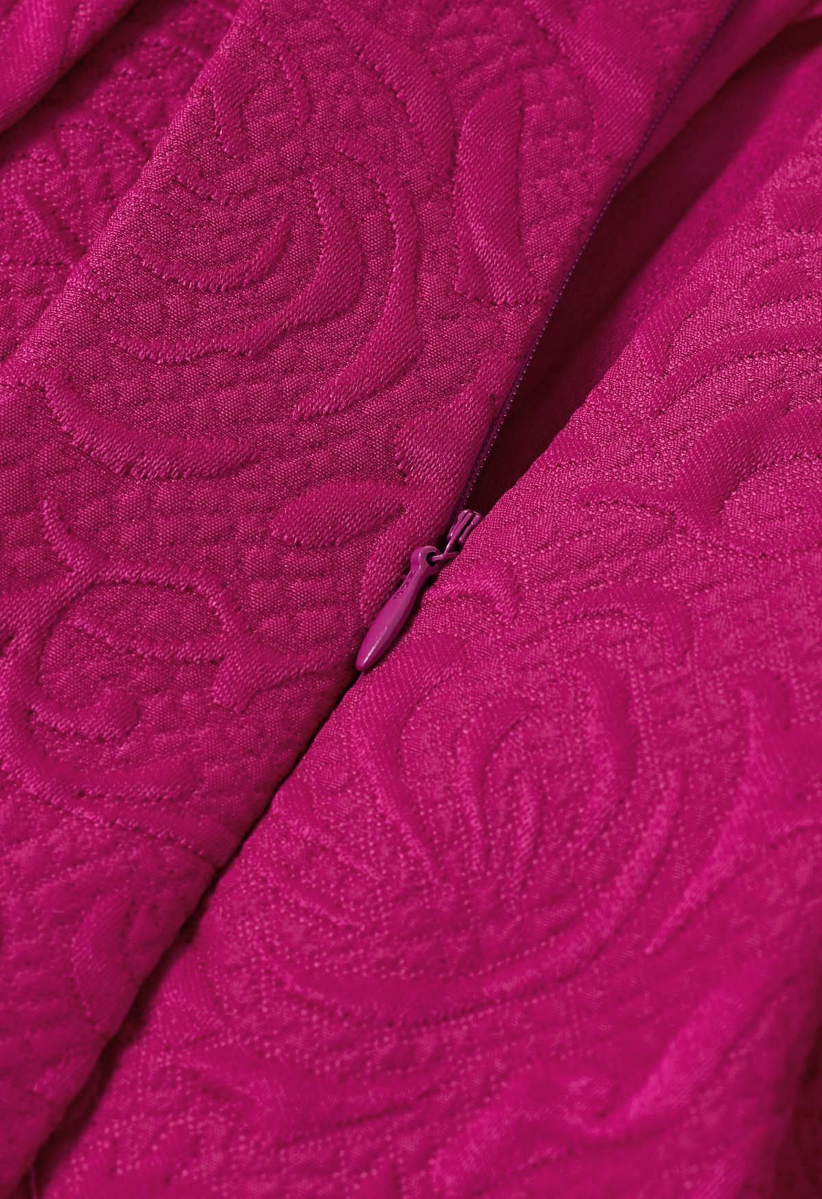 Falda midi de vuelo plisada con estampado floral en relieve en rosa intenso