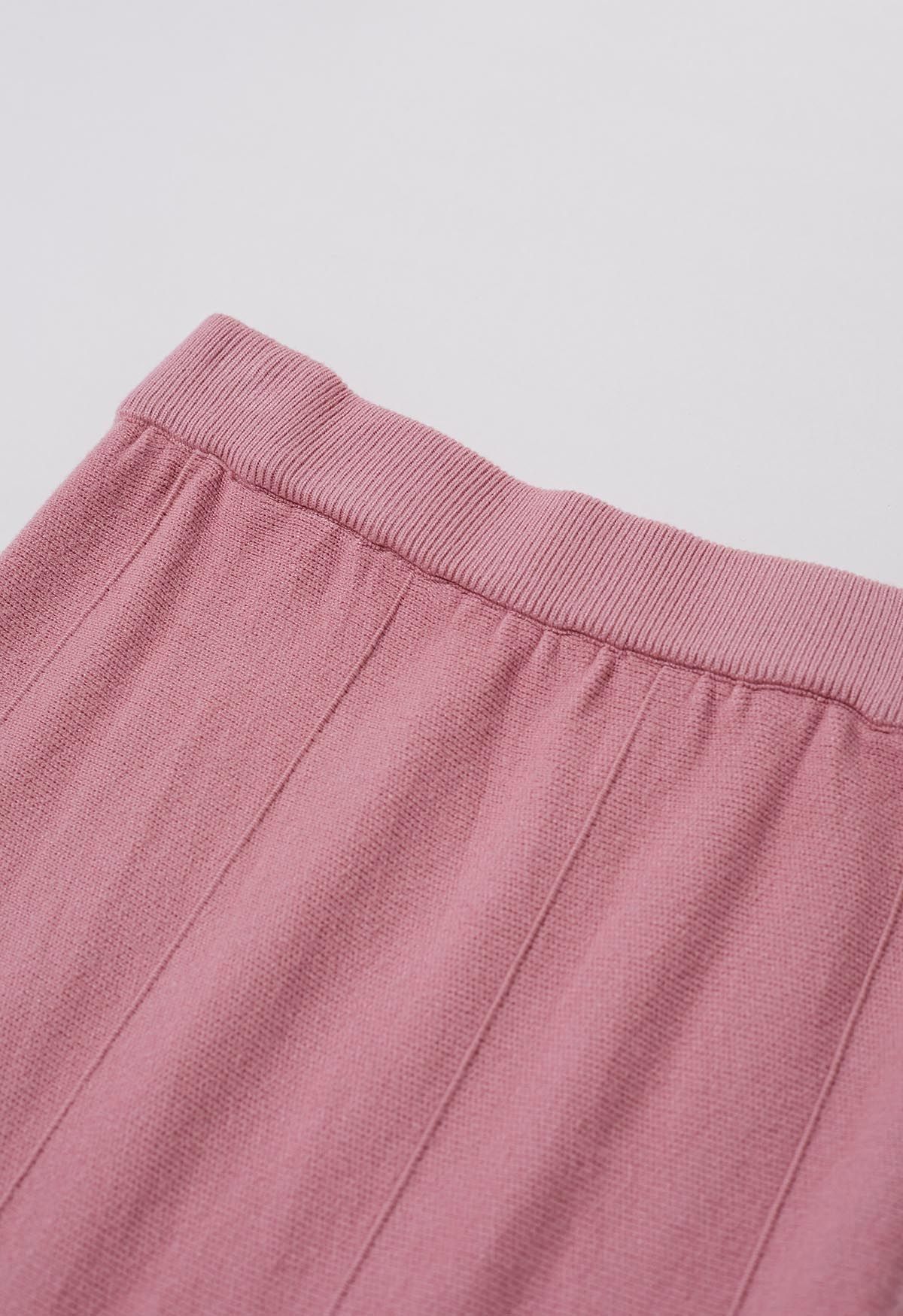 Falda midi de punto con dobladillo con volantes en rosa