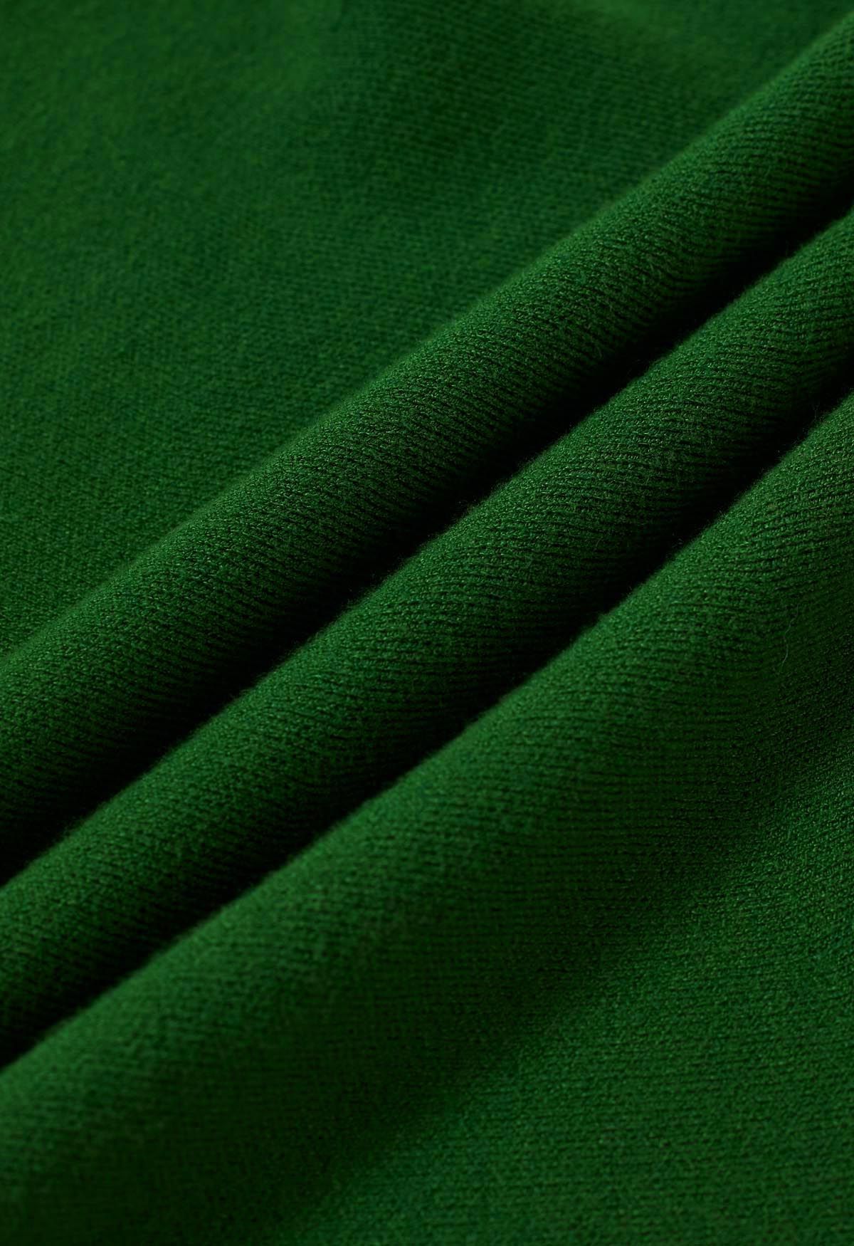 Falda midi de punto con dobladillo con volantes en verde