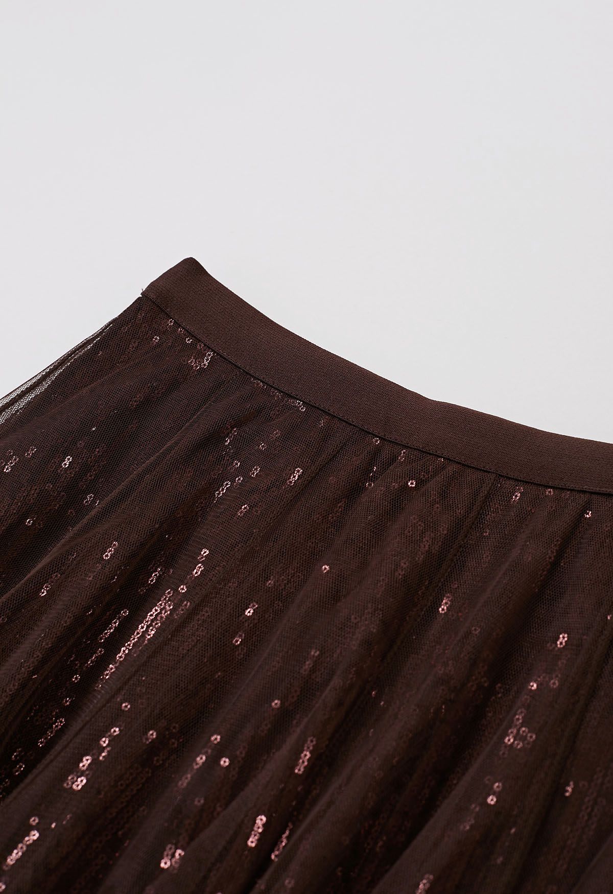 Falda midi de tul y malla con lentejuelas deslumbrantes en marrón