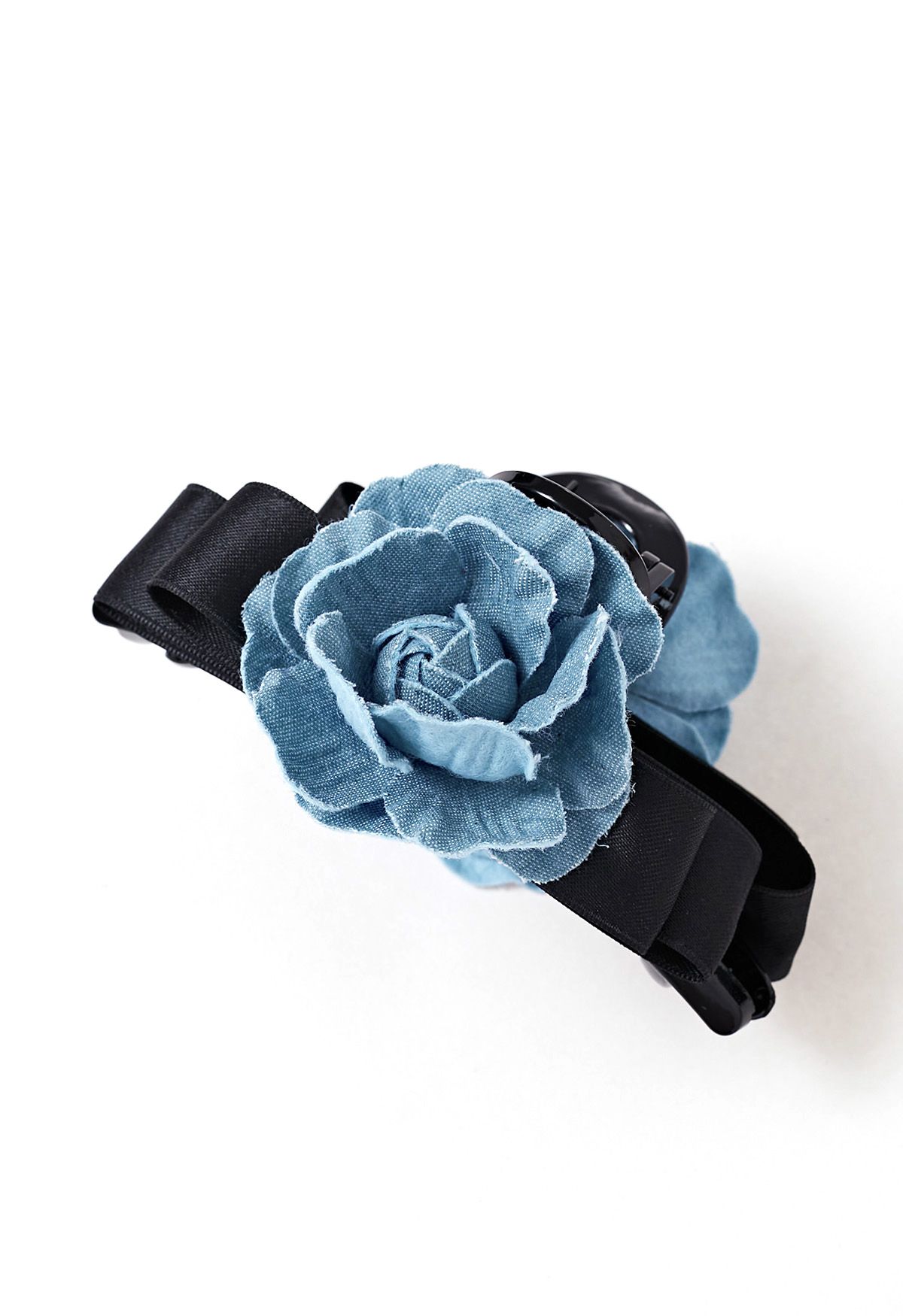 Clip de pelo hecho a mano floral azul denim