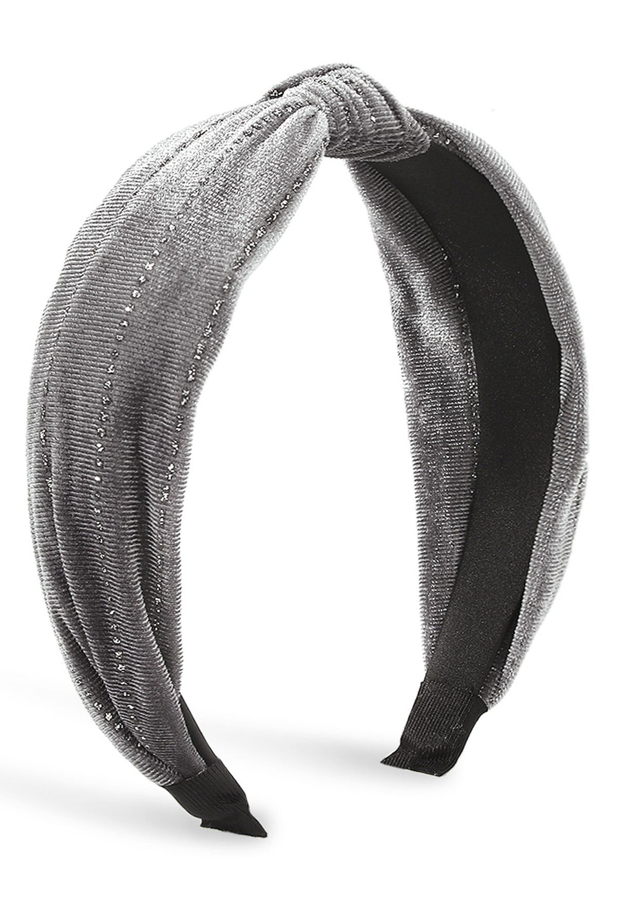 Diadema monocromática de terciopelo anudado en gris