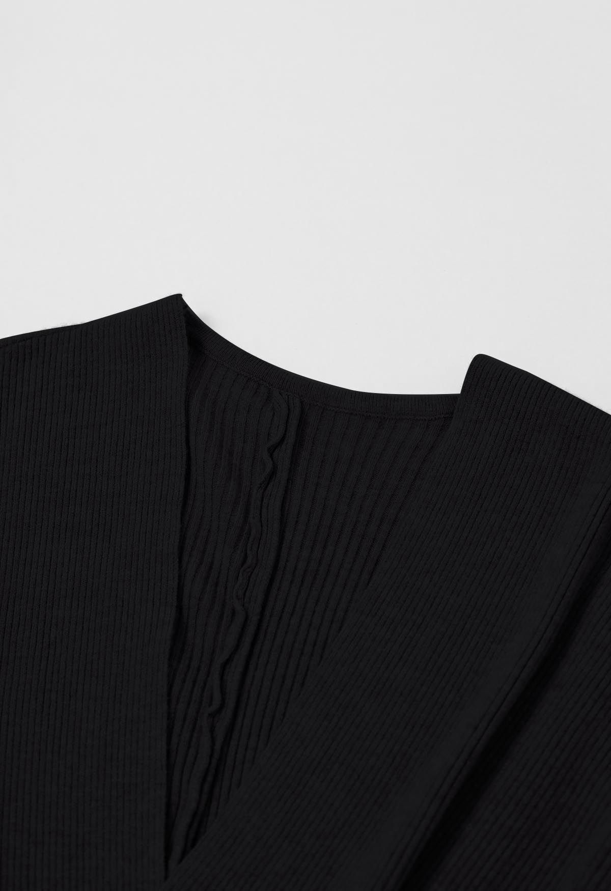 Vestido de punto cruzado sintético con detalle de cintura cruzada en negro