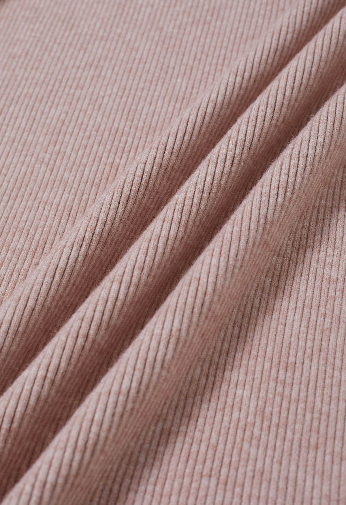 Conjunto de vestido y bolero de punto fruncido con cuello halter cruzado en rosa
