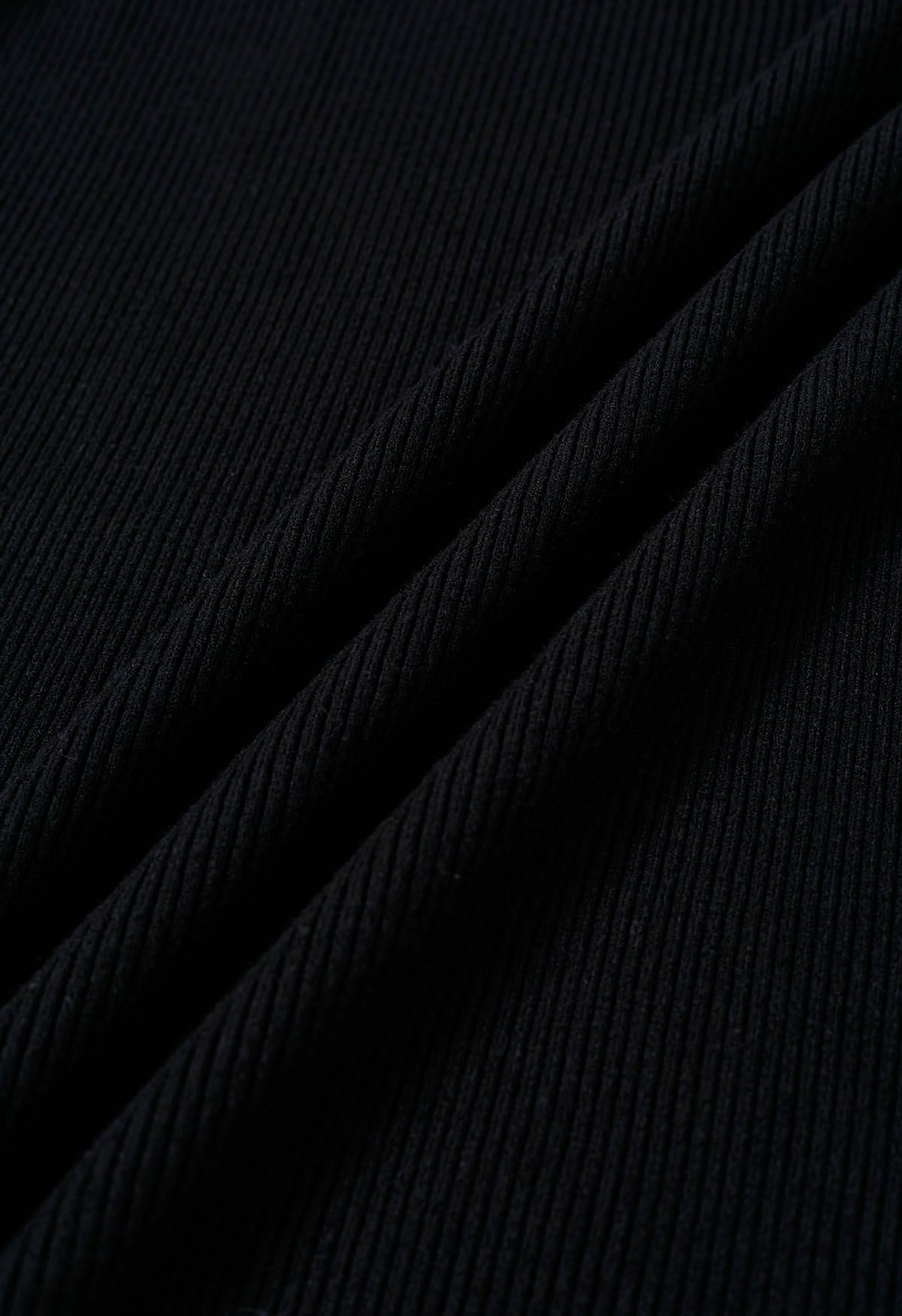 Conjunto de vestido y bolero de punto fruncido con cuello halter entrecruzado en negro