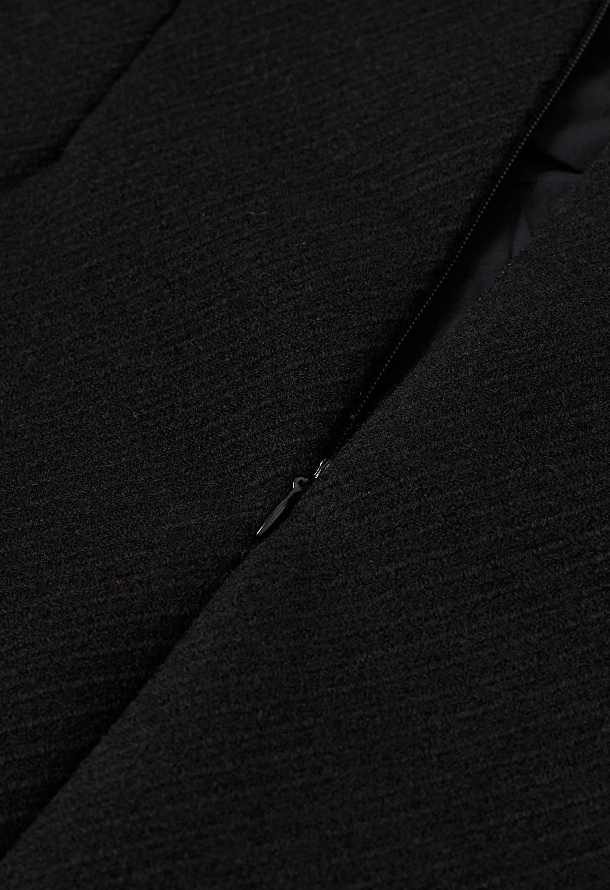 Minifalda con solapa y mezcla de lana con dobladillo con muesca en negro