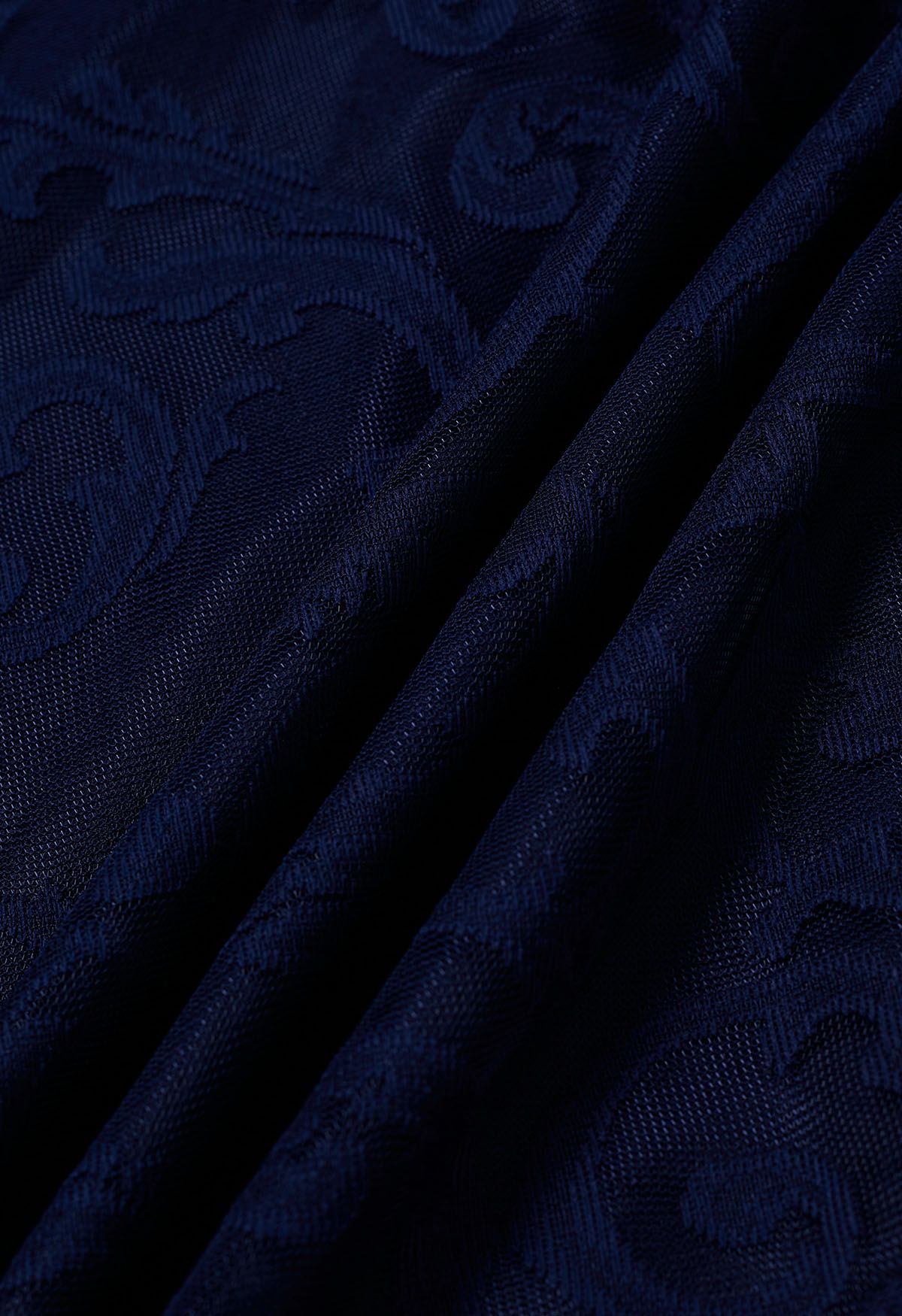 Falda midi de tul de malla floral sofisticada en azul marino