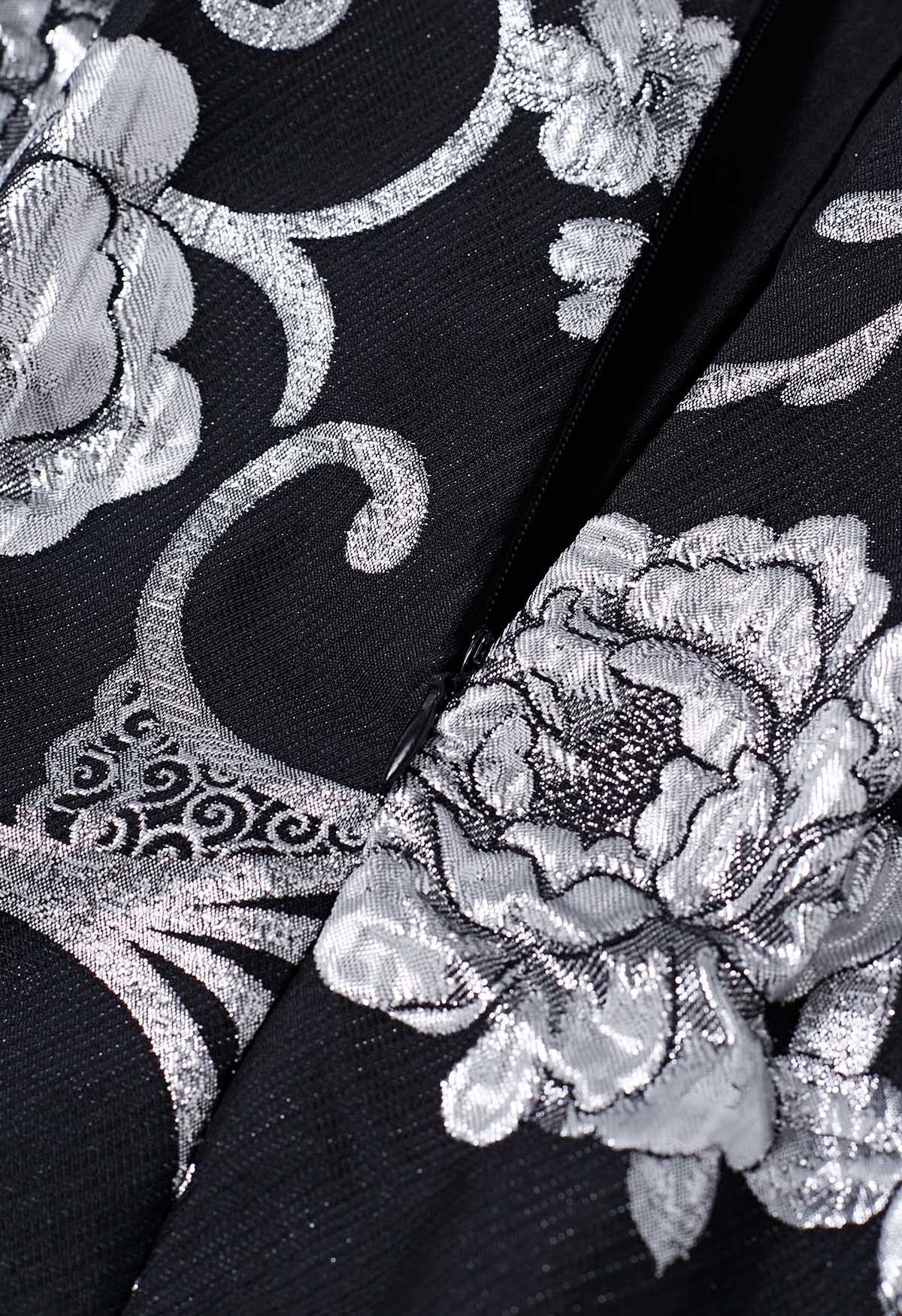 Falda midi plisada de corte A de jacquard fluorescente en negro