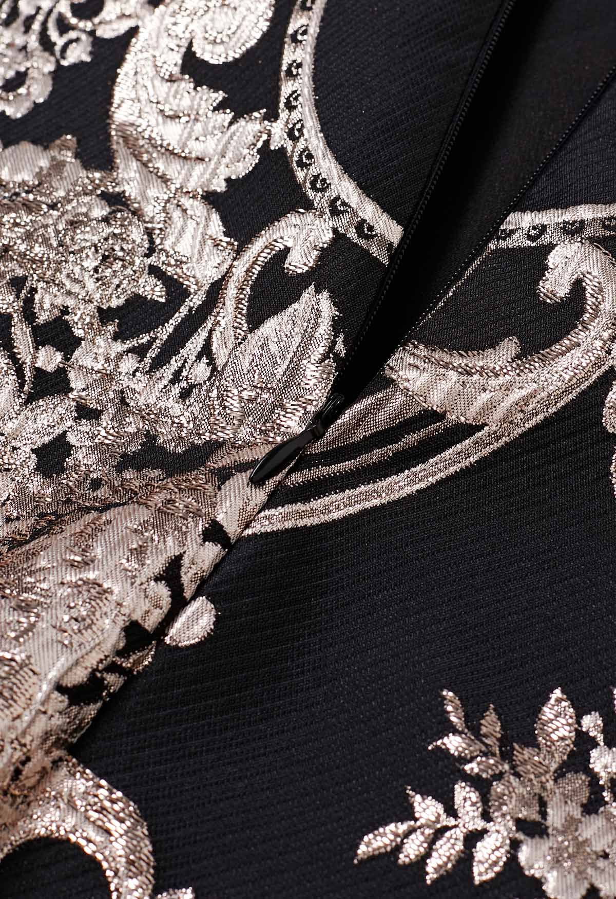 Falda larga de jacquard barroco con hilo metálico en negro de Glamorous